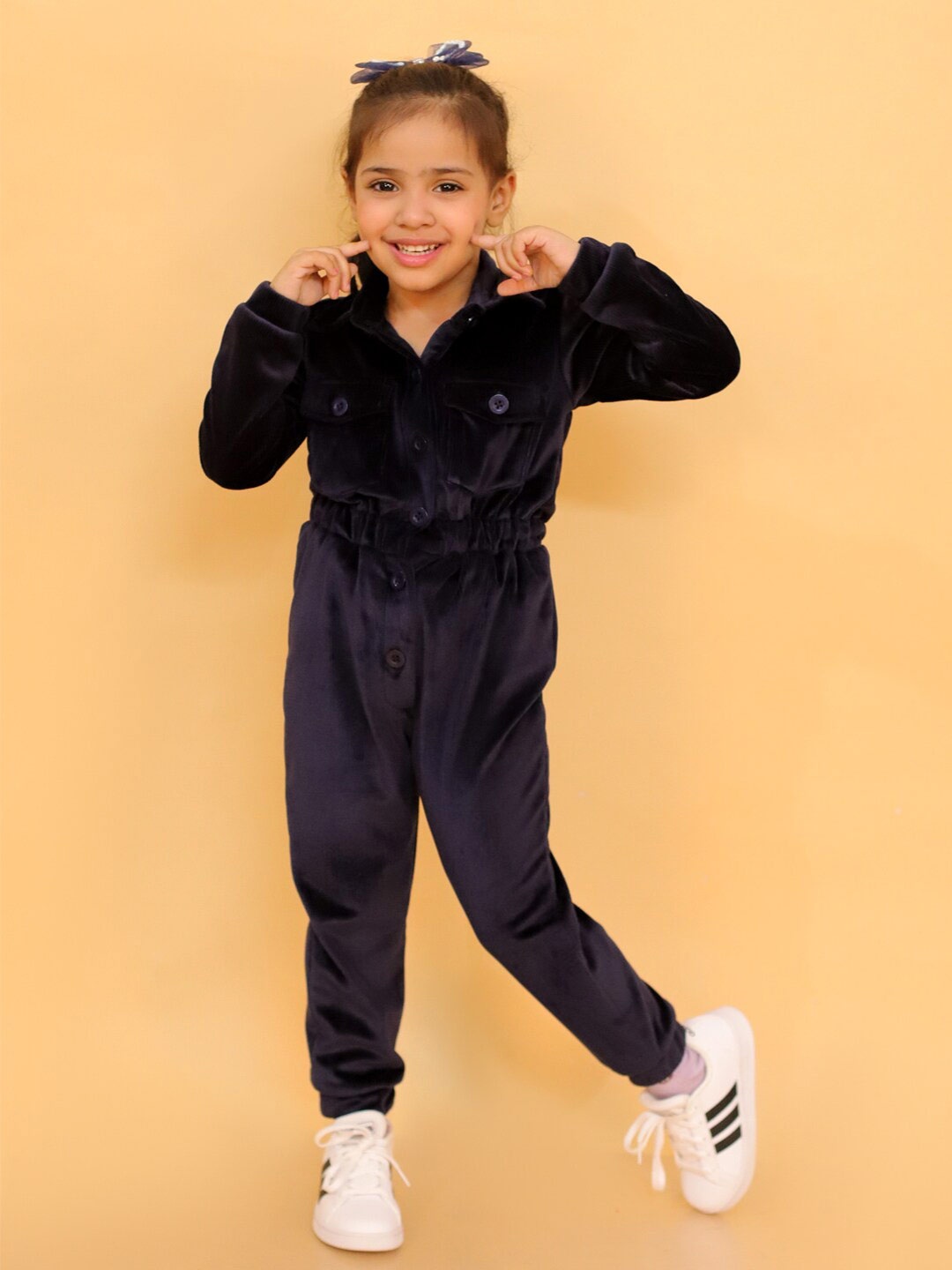 

Stuffie Land Girls Long Sleeves Basic Jumpsuit, Navy blue