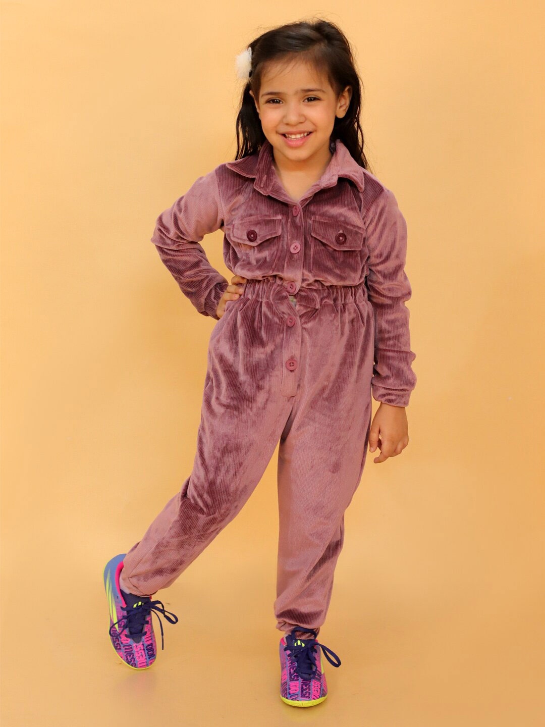 

Stuffie Land Girls Long Sleeves Basic Jumpsuit, Pink
