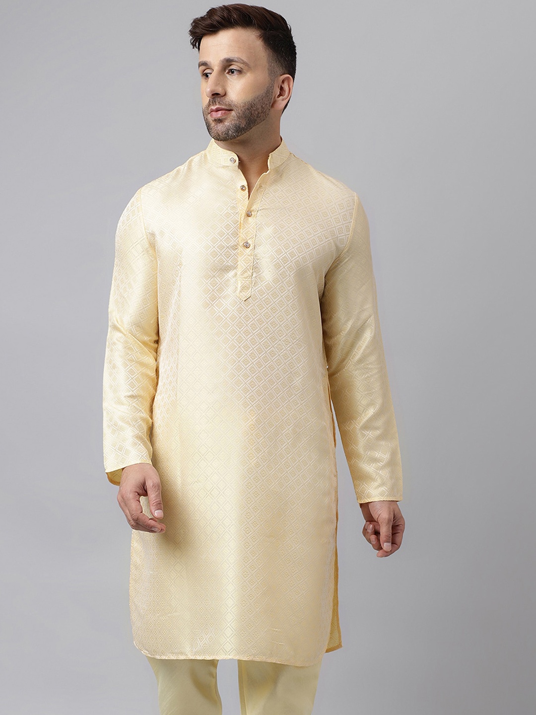 

Hangup Ethnic Motifs Mandarin Collar A-Line Kurta, Cream