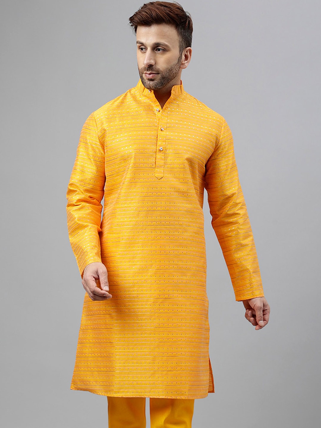 

Hangup Ethnic Motifs Embroidered Mandarin Collar Straight Kurta, Orange