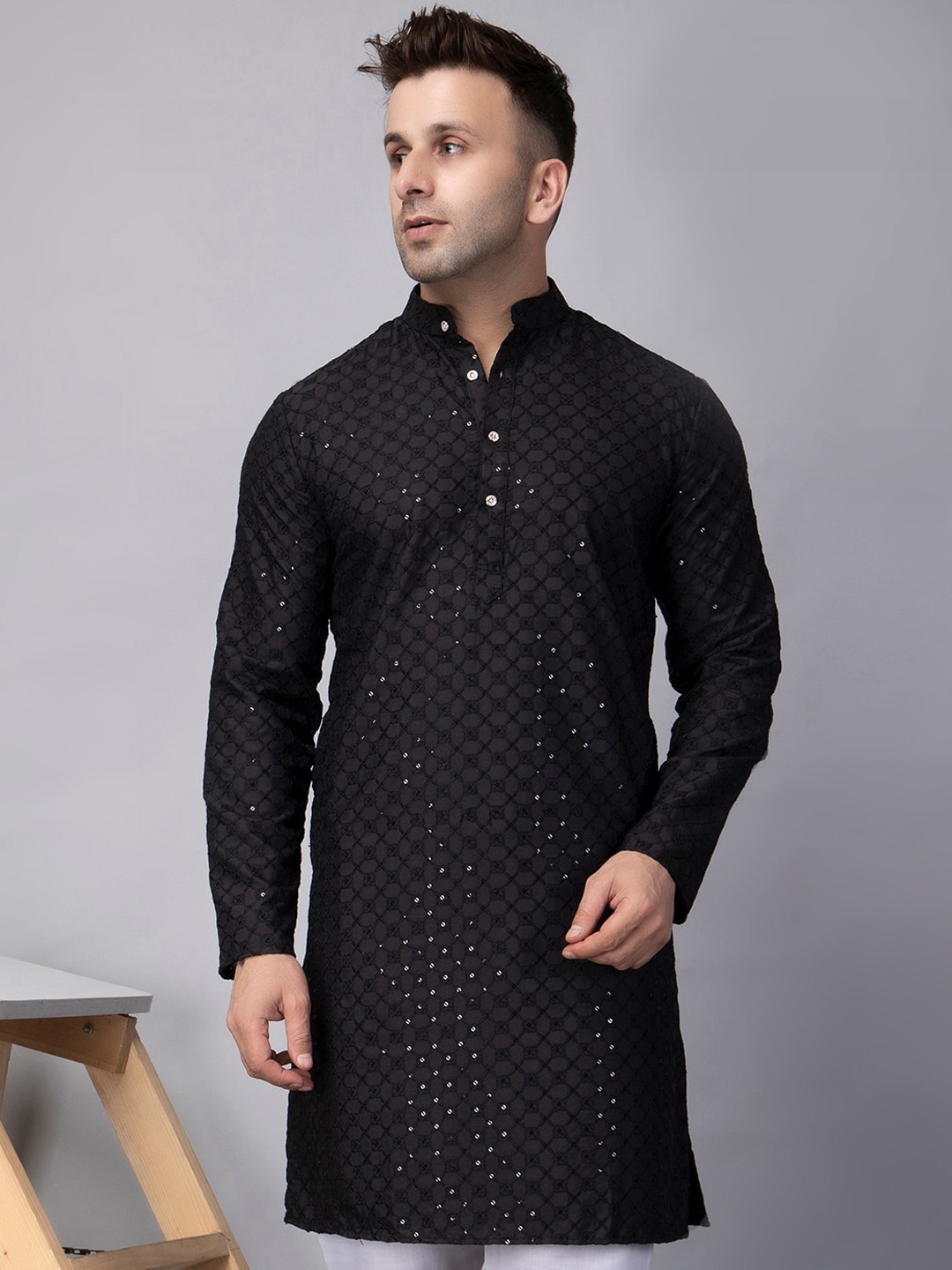 

Hangup Sequin Chifley Embroidered Kurta, Black