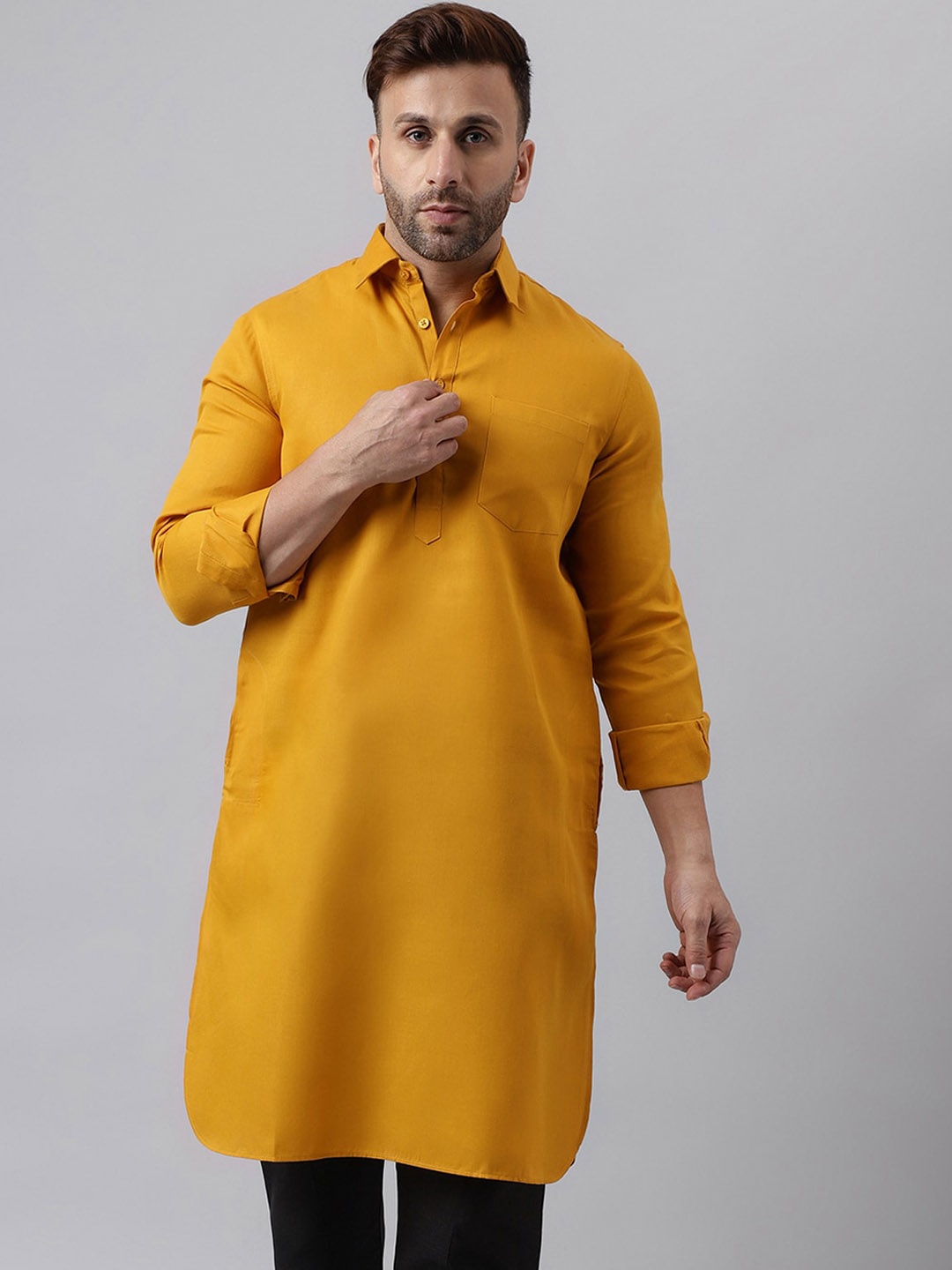 

Hangup Shirt Collar Pathani Kurta, Mustard