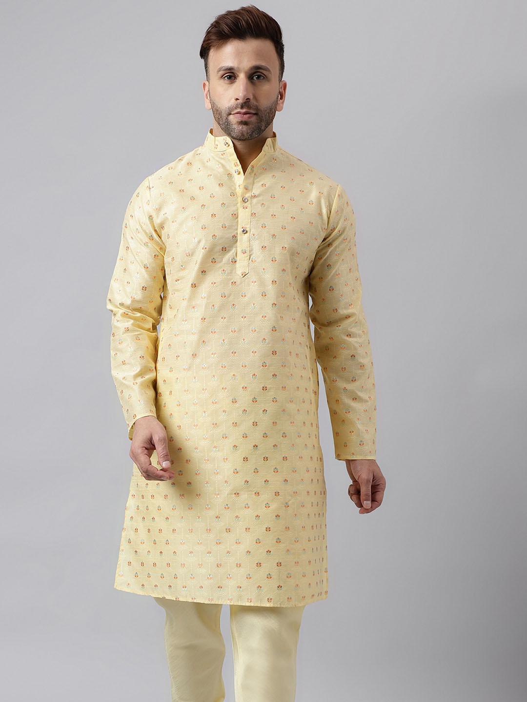

Hangup Ethnic Motifs Mandarin Collar A-Line Kurta, Off white