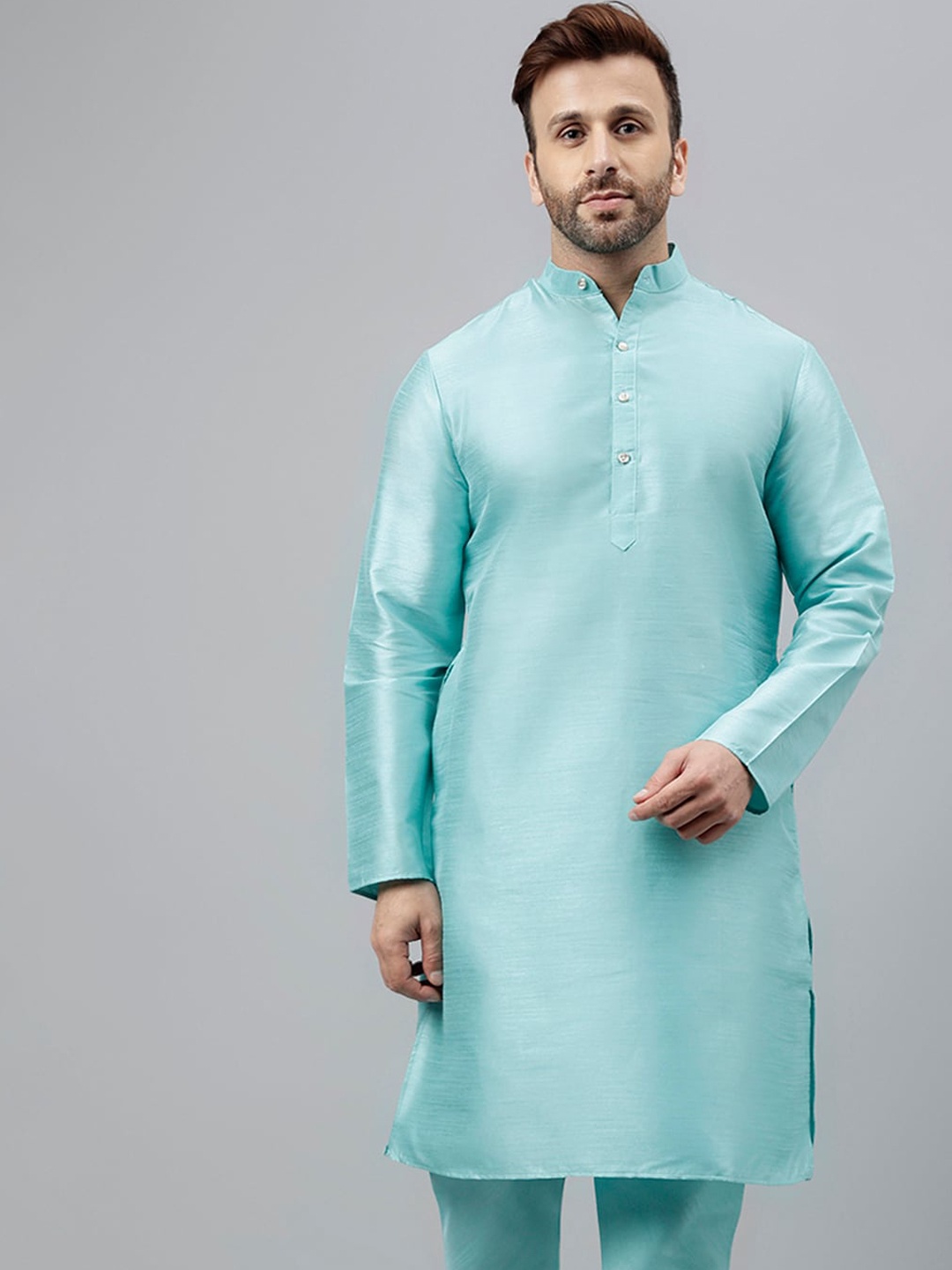 

hangup plus Mandarin Collar A-Line Kurta, Turquoise blue
