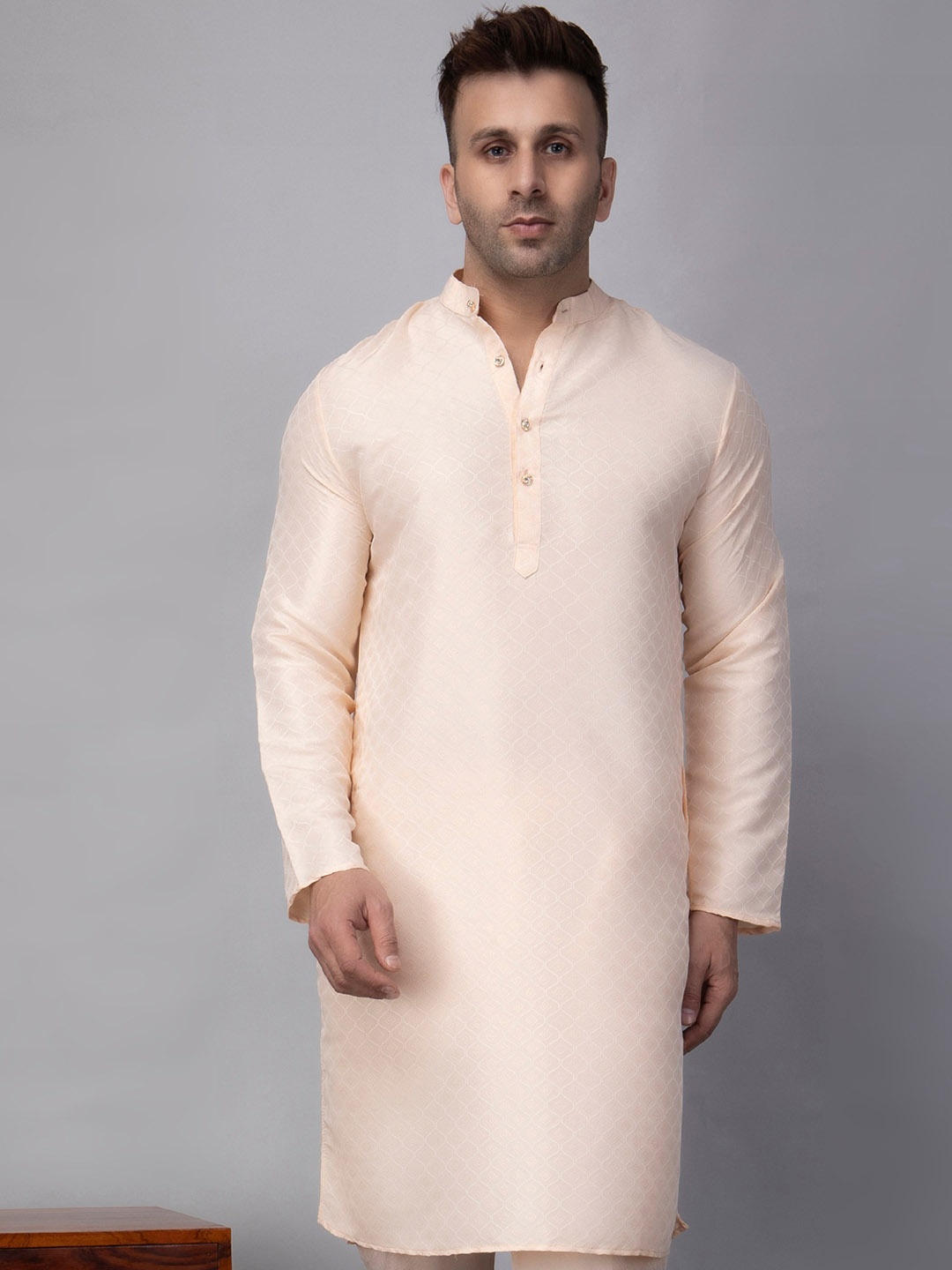 

hangup plus Geometric Mandarin Collar A-Line Kurta, Pink