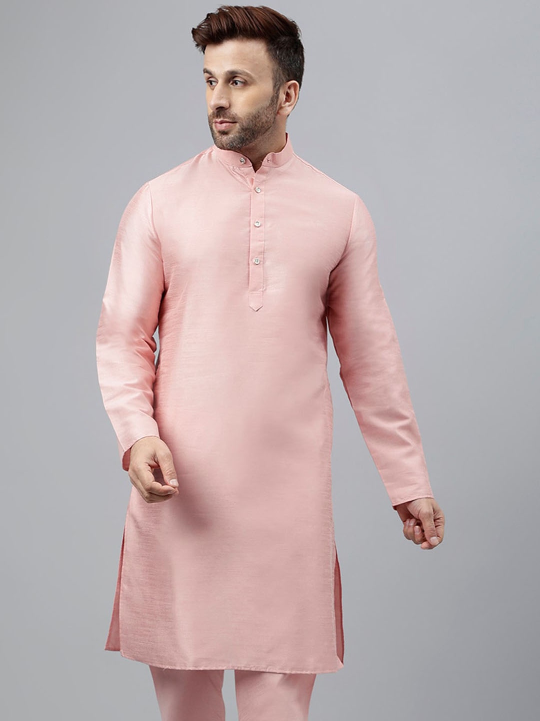

hangup trend Woven Design Dupion Silk Straight Kurta, Pink