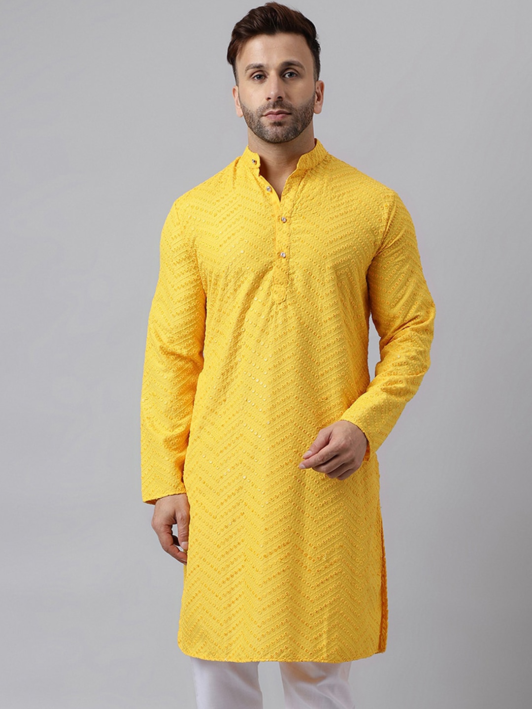 

hangup trend Ethnic Motifs Woven Design Sequins Straight Kurta, Yellow
