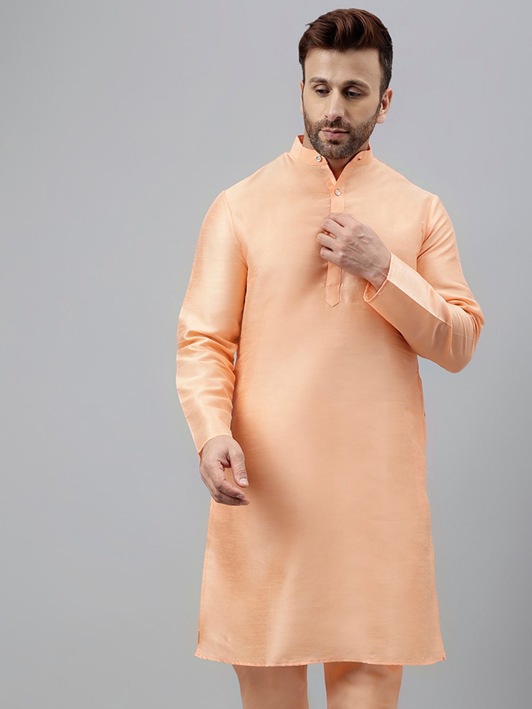 

hangup trend Long Sleeves Mandarin Collar Straight Kurta, Peach
