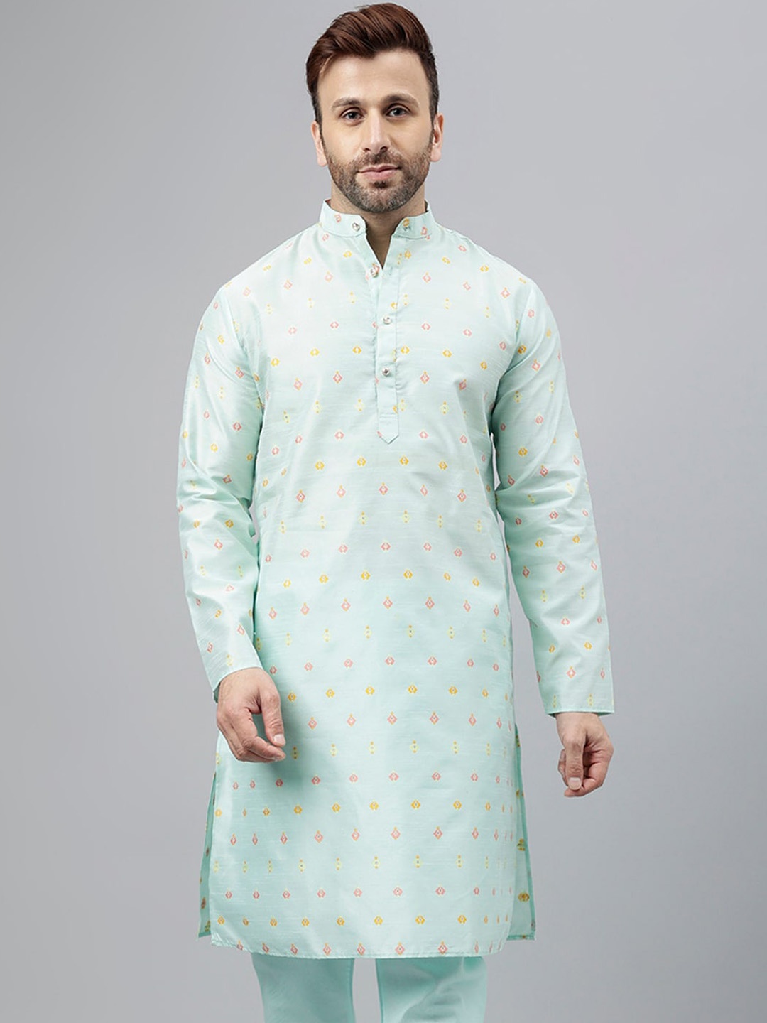 

hangup trend Ethnic Motifs Woven Design Jacquard Mandarin Collar Straight Kurta, Blue