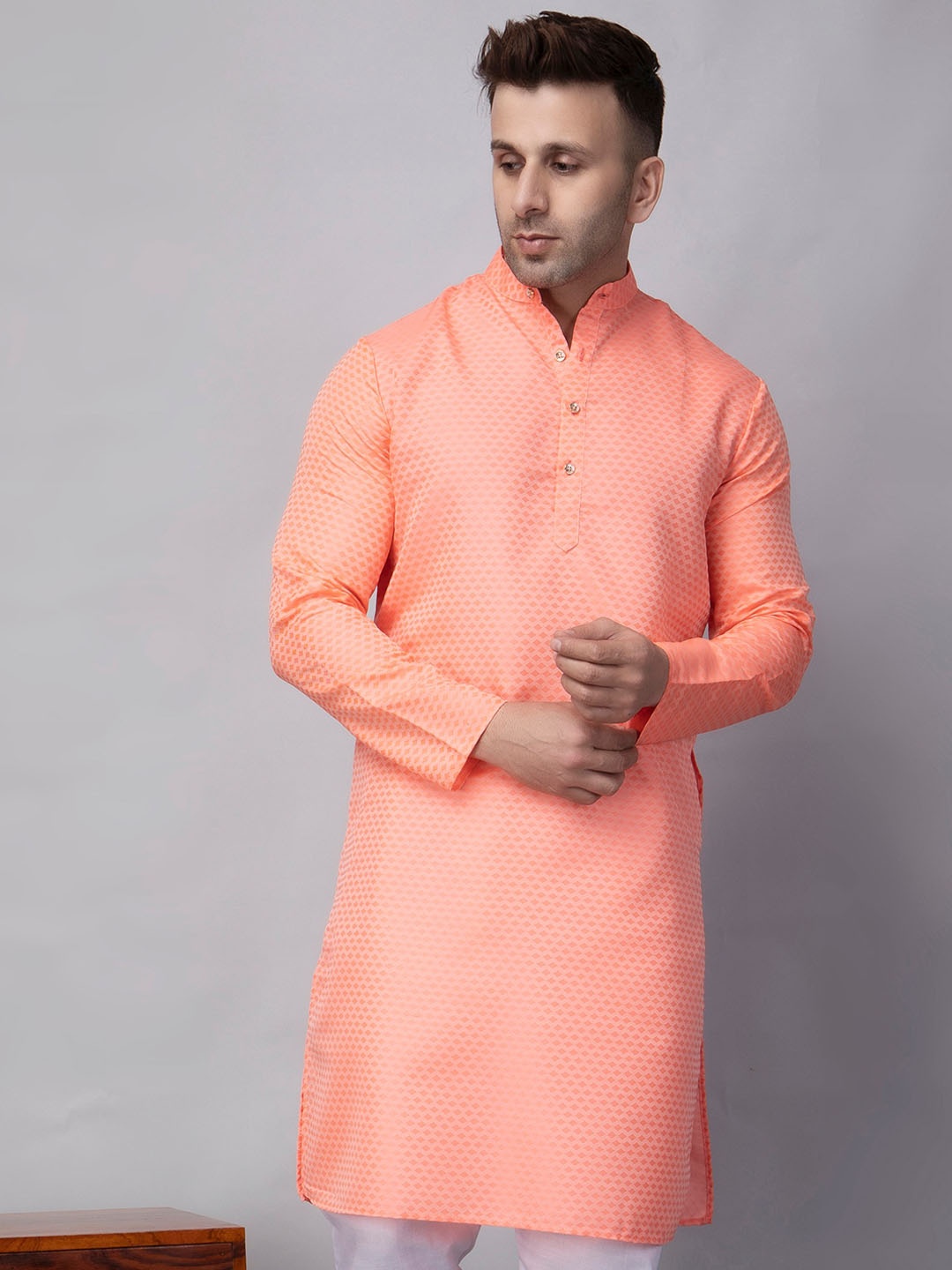 

hangup trend Mandarin collar Long Sleeves Straight Kurta, Peach