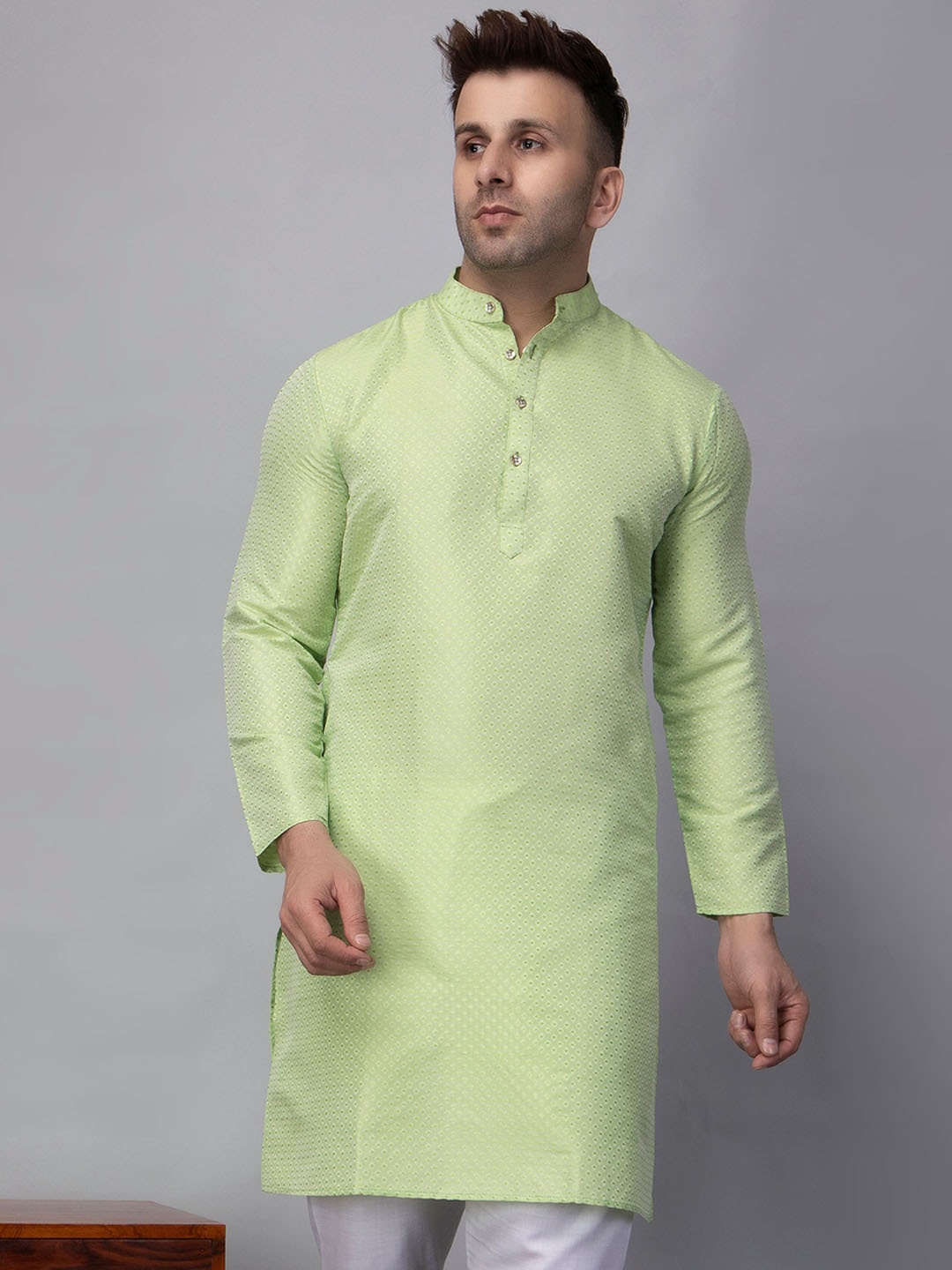 

hangup trend Geometric Printed Mandarin Collar Straight Kurta, Green