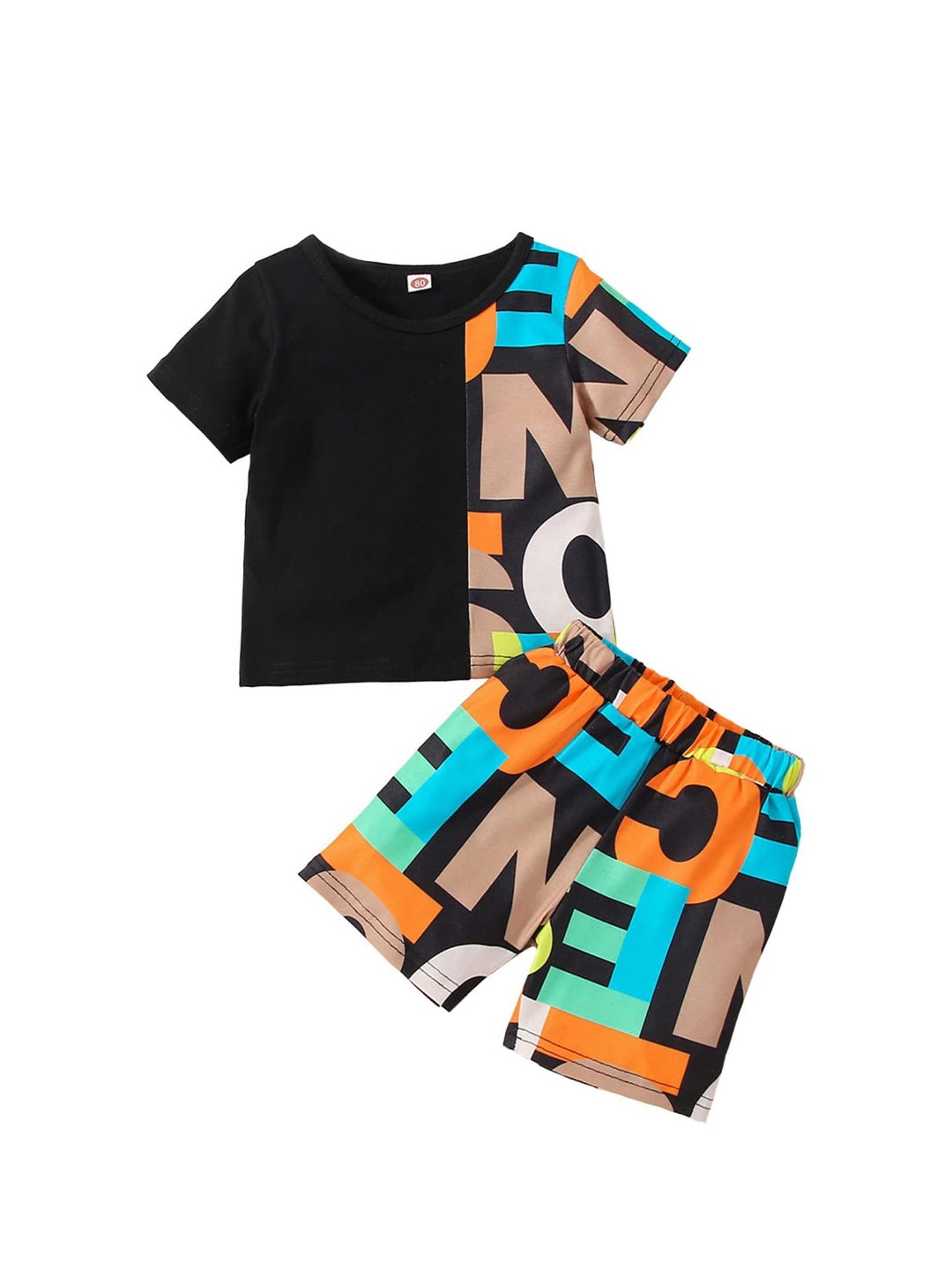 

BAESD Kids Printed T-shirt with Shorts, Black
