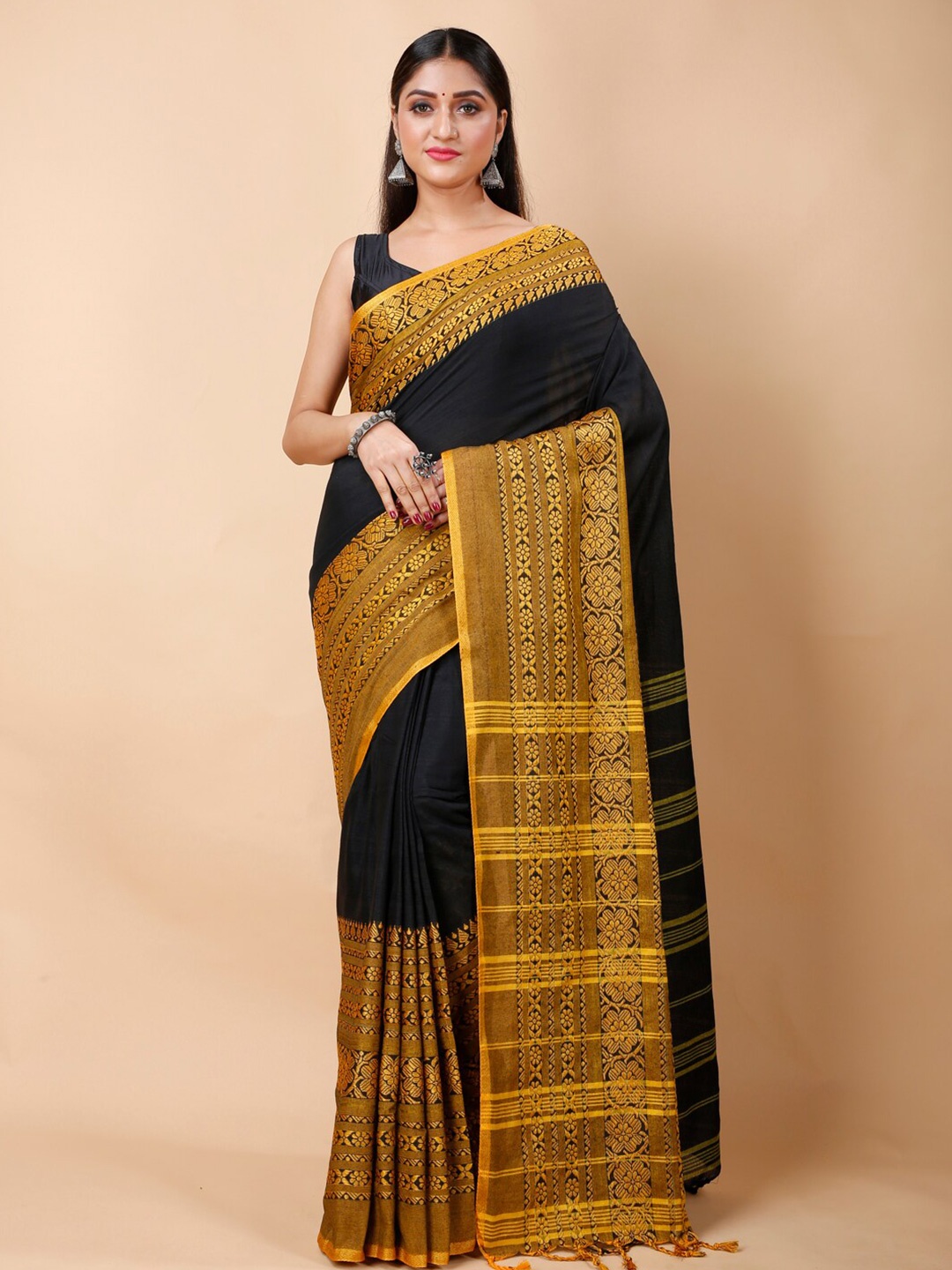 

Ruuprekha Woven Design Ethnic Motifs Khadi Cotton Saree, Mustard