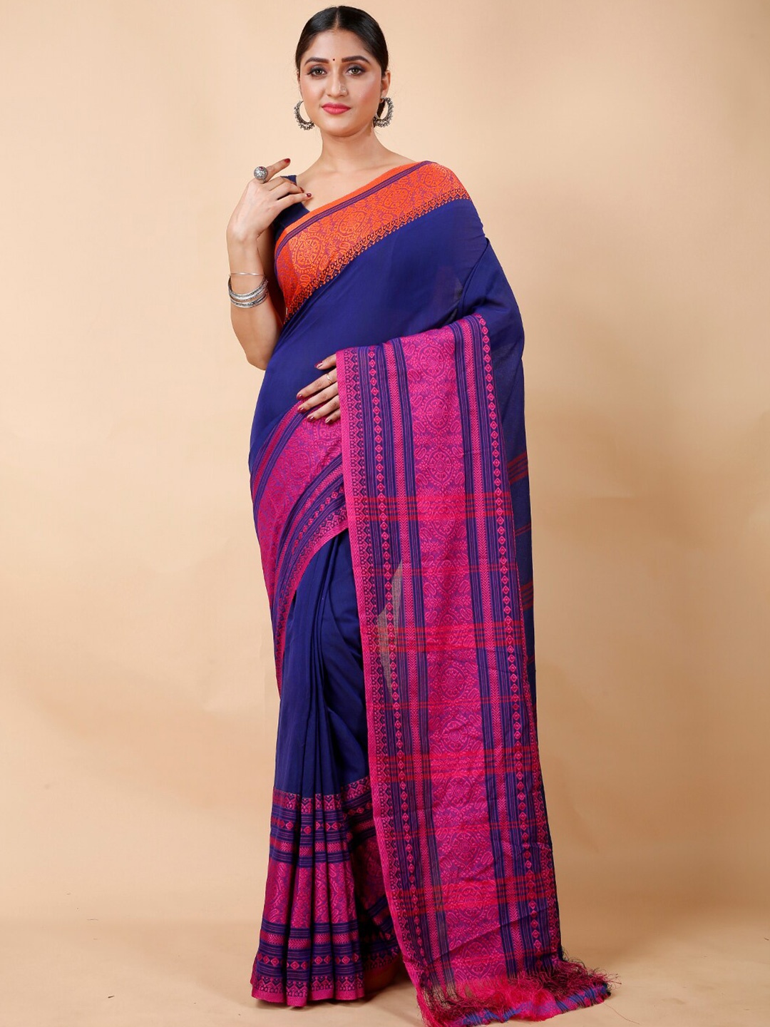 Ruuprekha Woven Design Ethnic Motifs Pure Cotton Saree, Blue