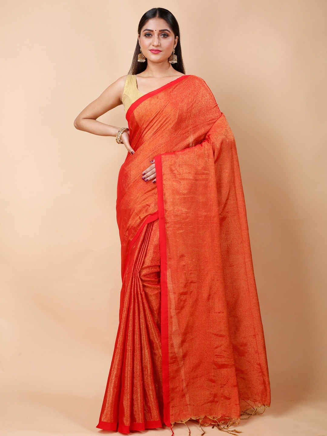 

Ruuprekha Ethnic Motifs Cotton Saree, Red