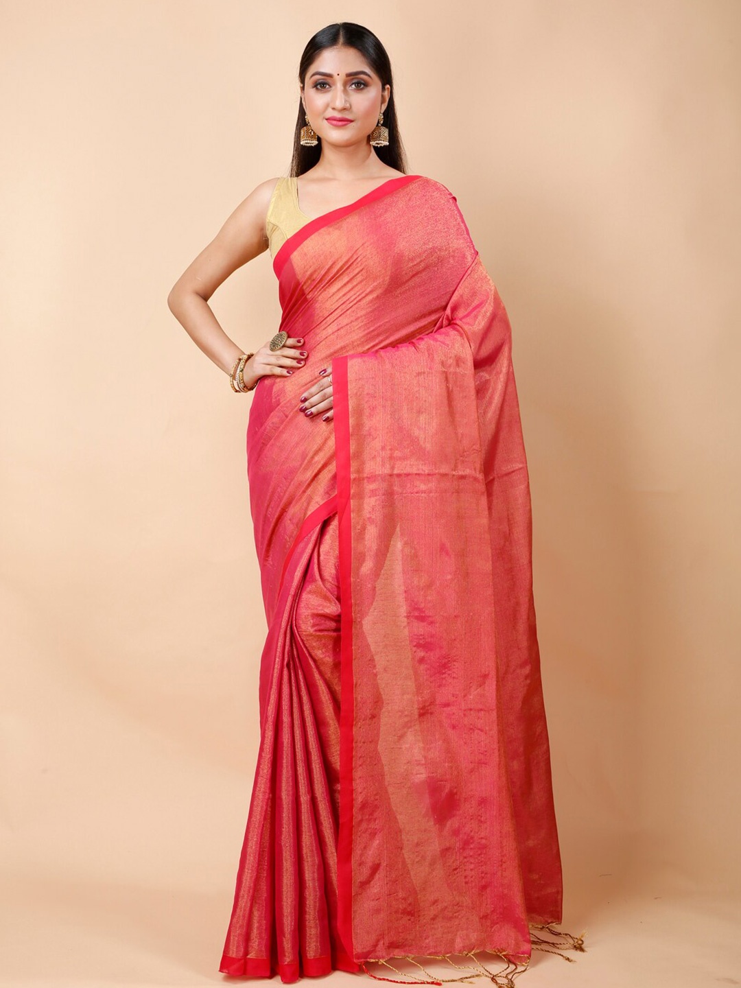

Ruuprekha Ethnic Motifs Cotton Saree, Pink