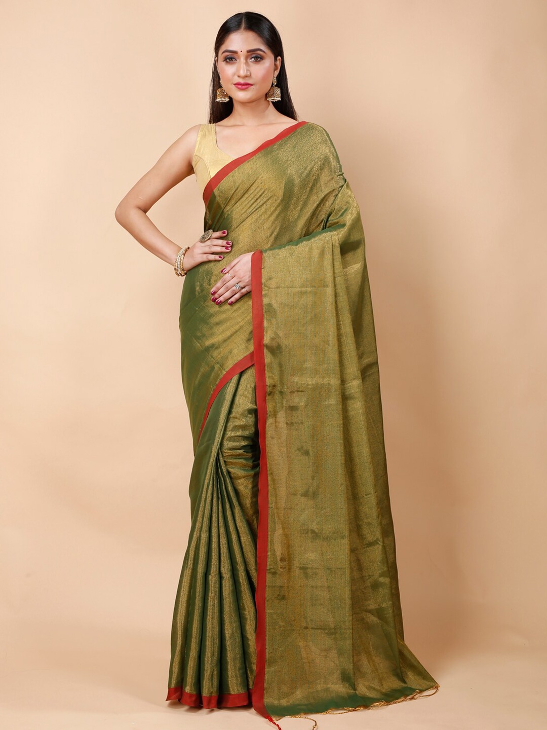 

Ruuprekha Ethnic Motifs Cotton Saree, Green