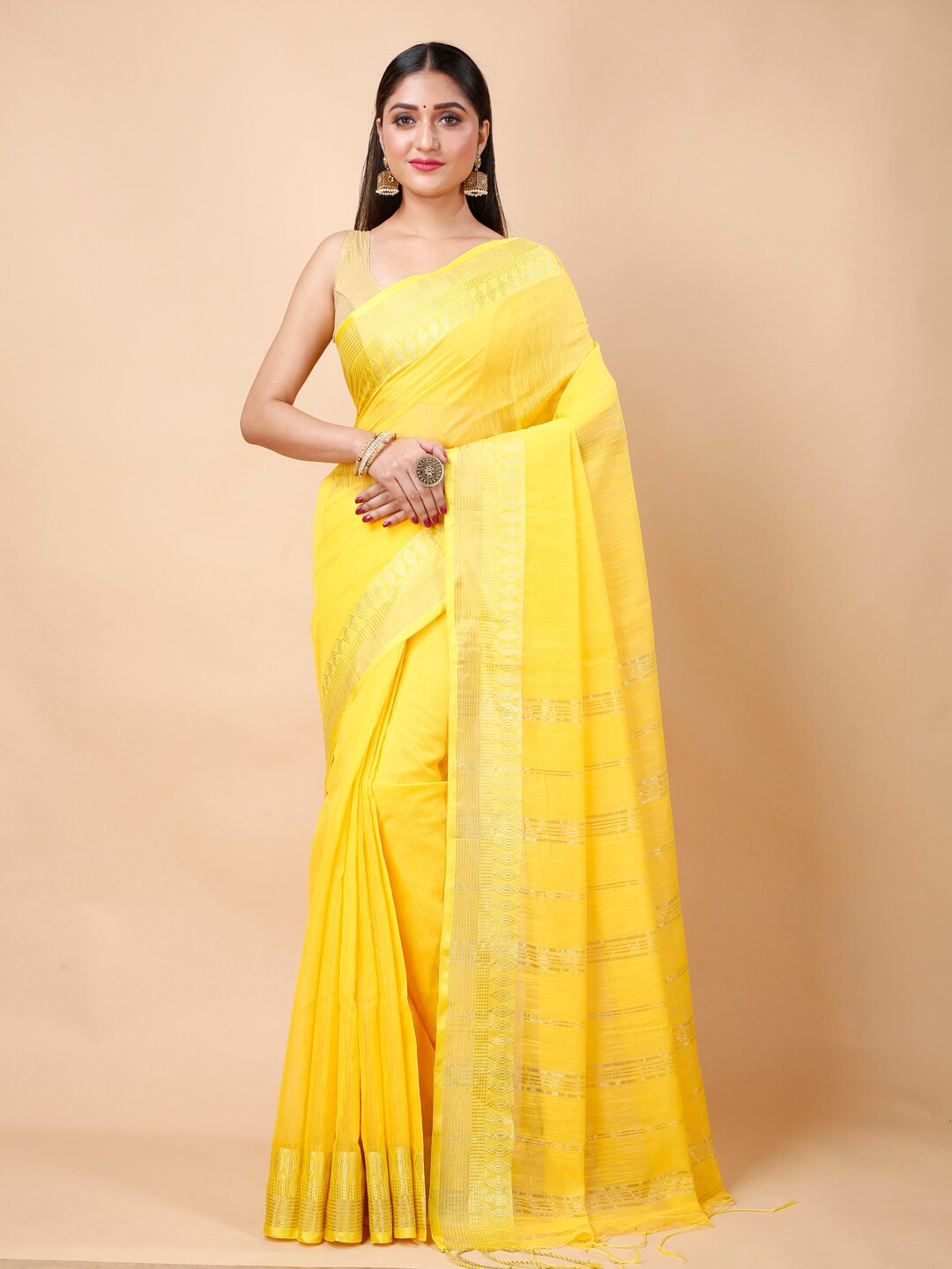 

Ruuprekha Woven Design Ethnic Motifs Cotton Saree, Yellow