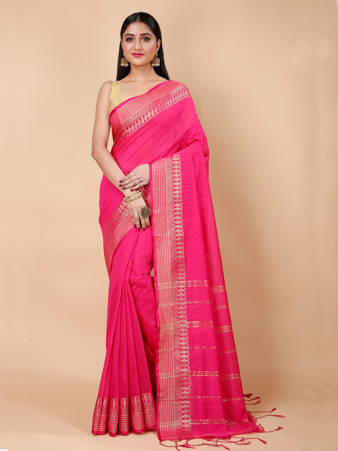

Ruuprekha Woven Design Ethnic Motifs Cotton Saree, Pink