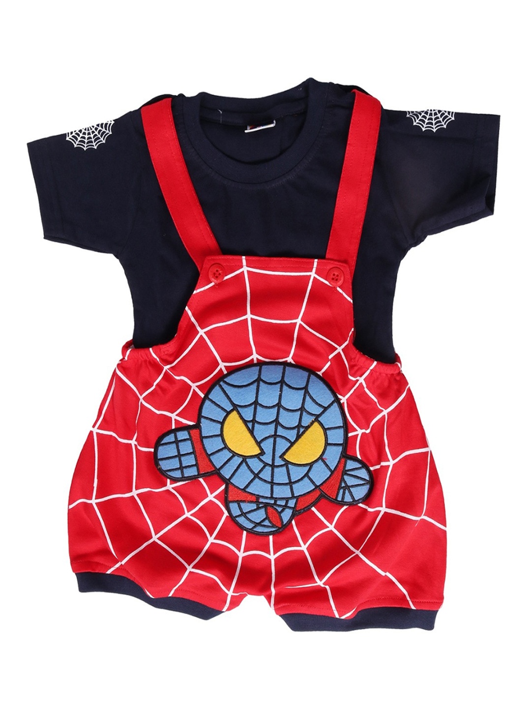 

BAESD Infants Spider-Man Printed Pure Cotton Dungarees & T-Shirt With Cap, Red