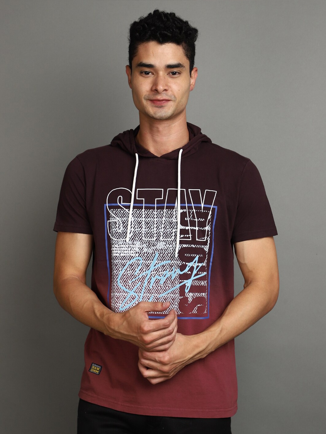

V-Mart Typography Printed Hooded Cotton T-shirt, Maroon