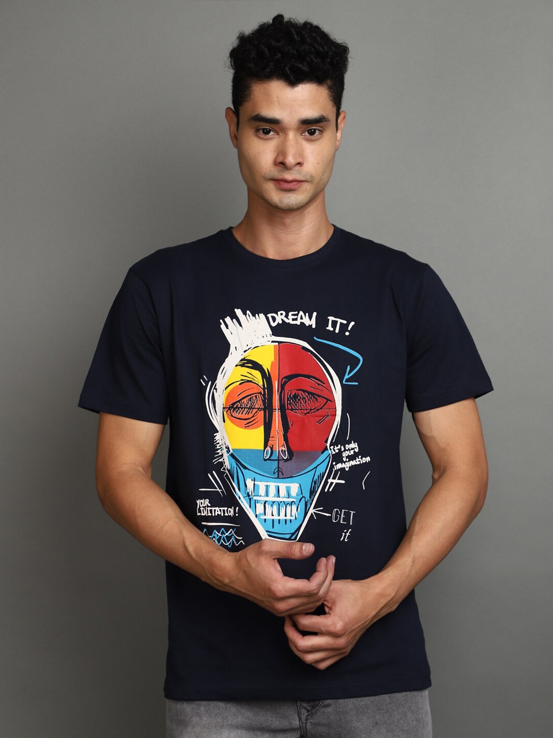 

V-Mart Graphic Printed Slim Fit Cotton T-shirt, Blue