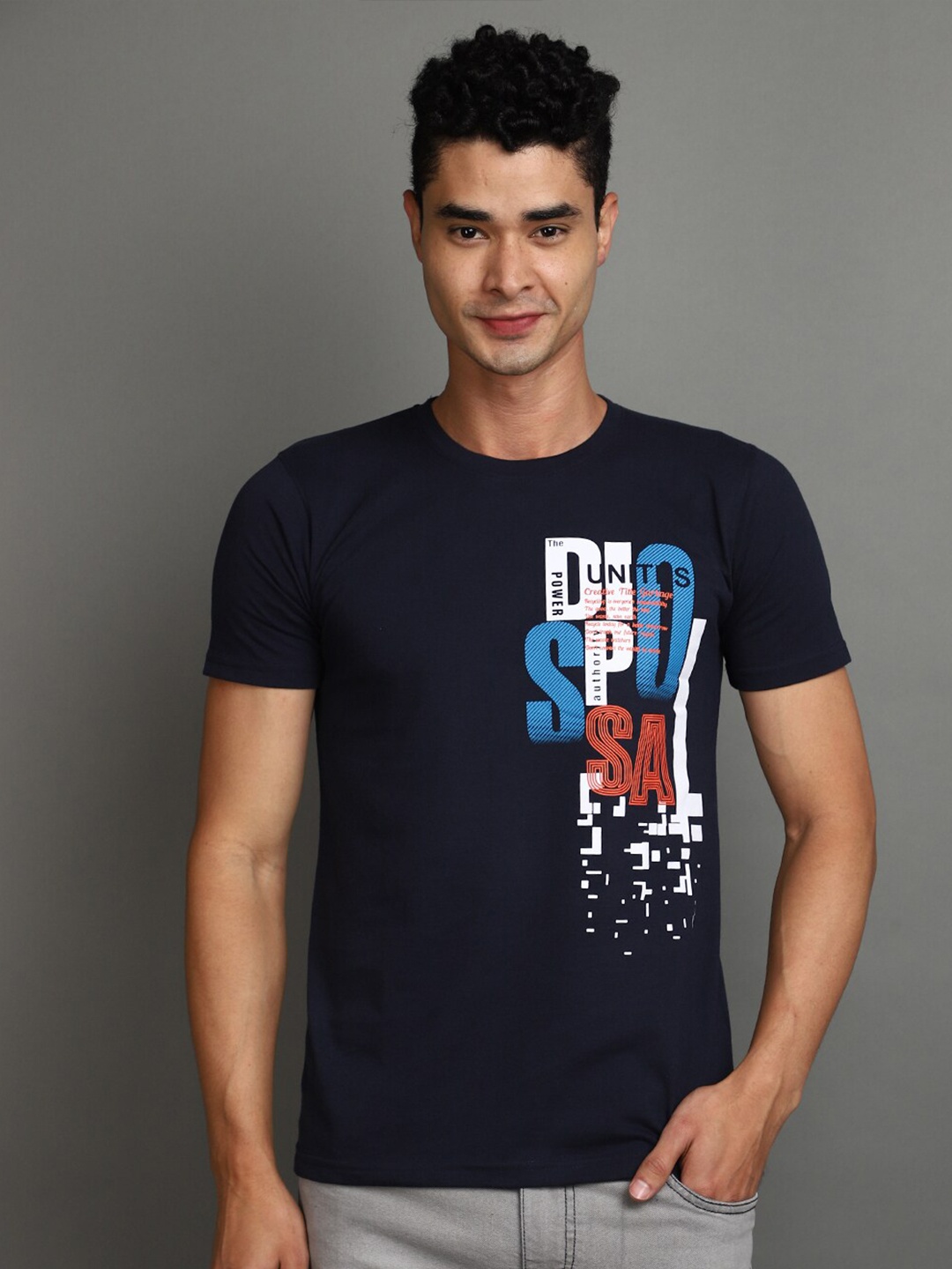 

V-Mart Typography Printed Cotton Slim Fit T-shirt, Blue