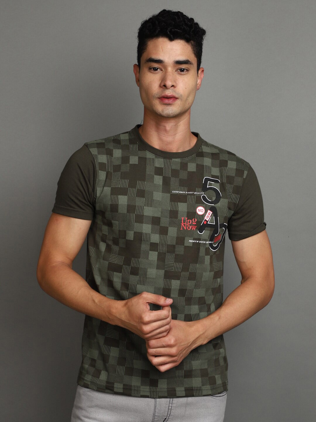 

V-Mart Checked Slim Fit T-shirt, Green