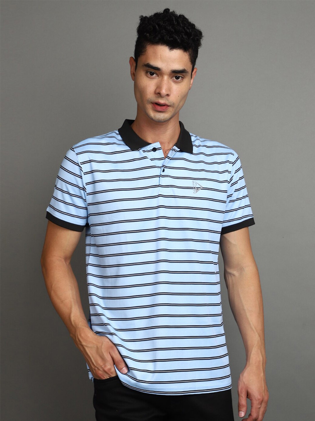 

V-Mart Striped Polo Collar T-shirt, Blue