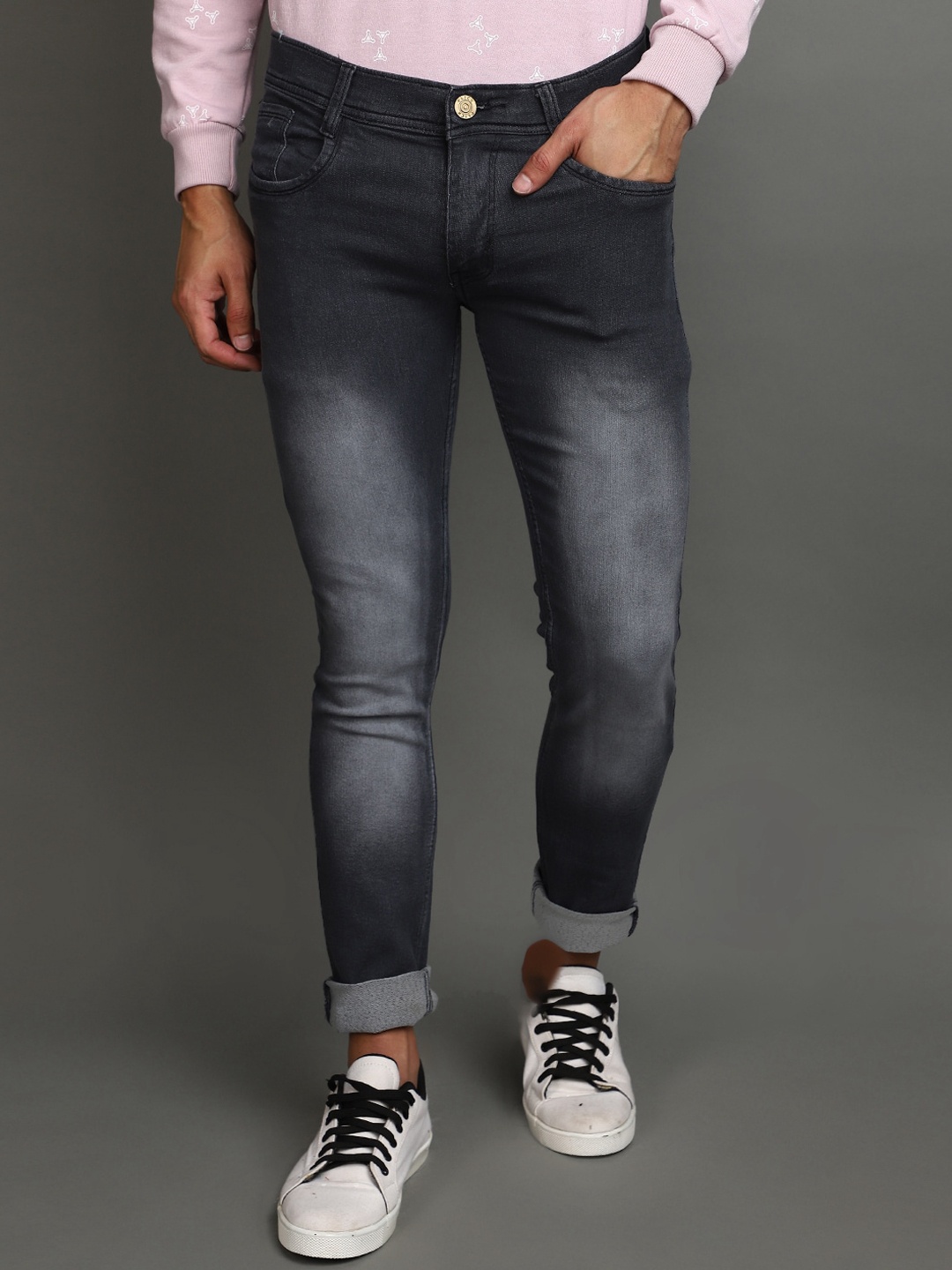 

V-Mart Men Slim Fit Clean Look Heavy Fade Cotton Jeans, Grey