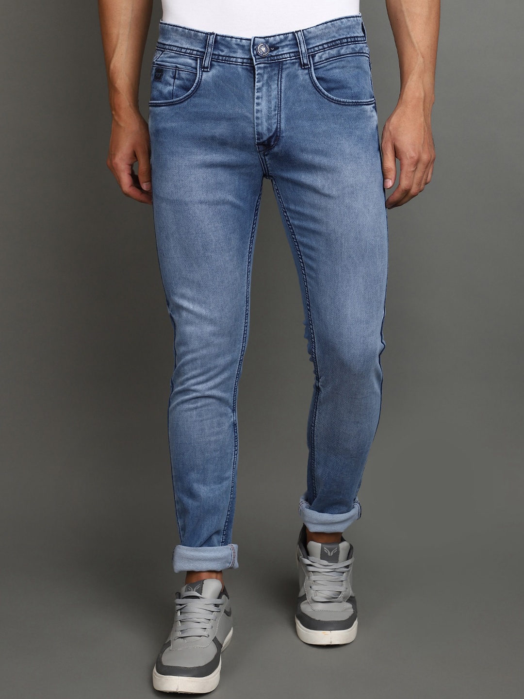 

V-Mart Men Slim Fit Clean Look Heavy Fade Knitted Cotton Jeans, Blue