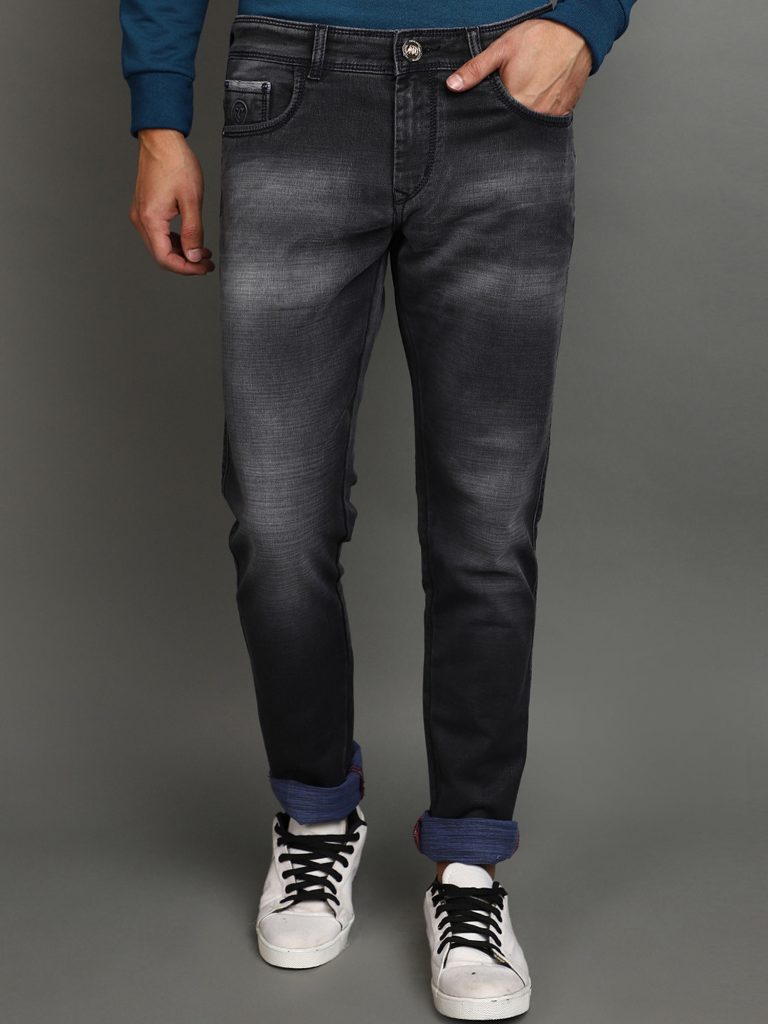 

V-Mart Men Slim Fit Light Fade Cotton Jeans, Grey
