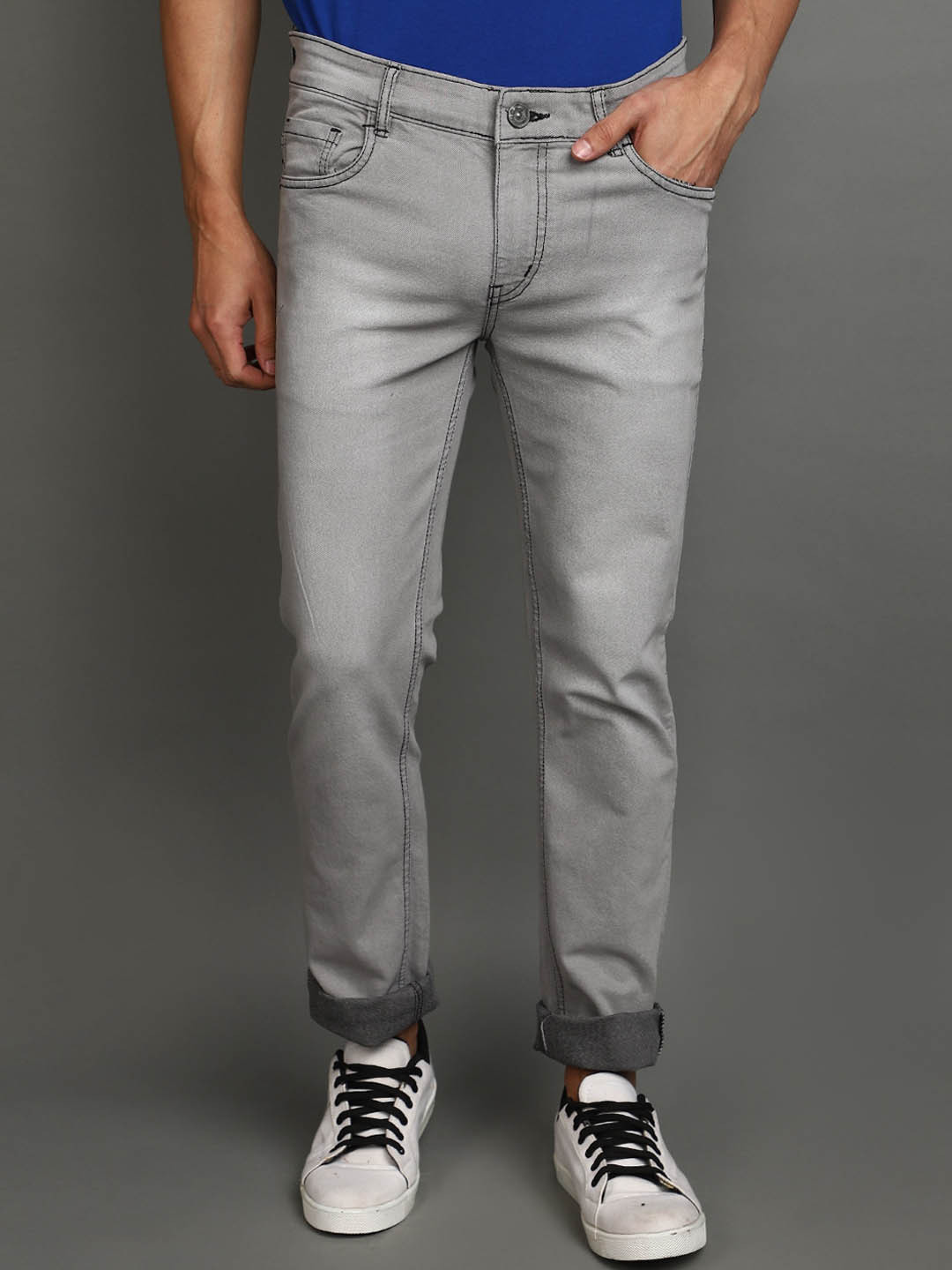 

V-Mart Men Slim Fit Heavy Fade Cotton Jeans, Grey