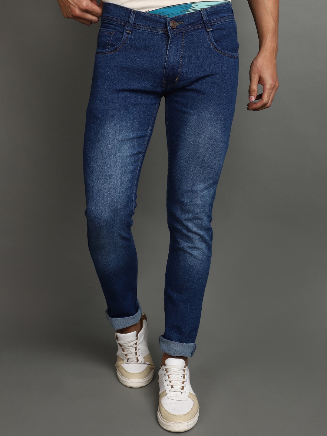 

V-Mart Men Slim Fit Light Fade Dobby Cotton Jeans, Blue