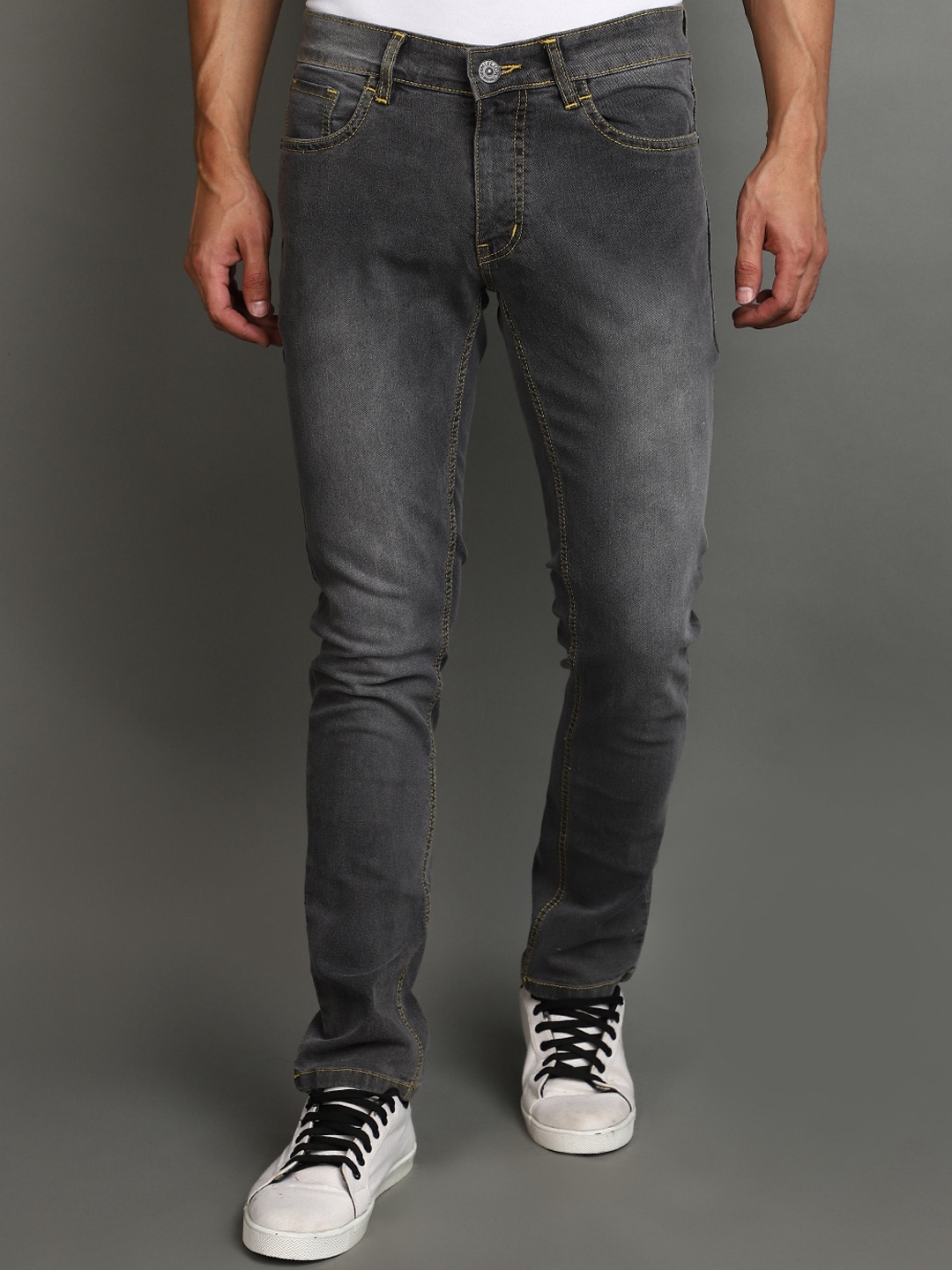 

V-Mart Men Slim Fit Light Fade Cotton Jeans, Grey