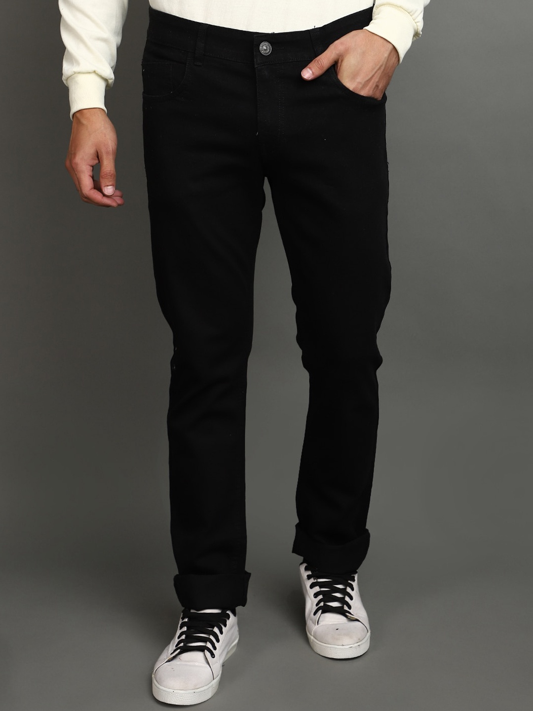 

V-Mart Men Slim Fit Clean Look Cotton Jeans, Black