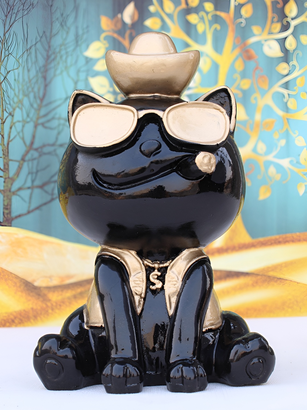 

Vikarafty Black & Gold Toned Smoking piggy bank Animal Showpiece