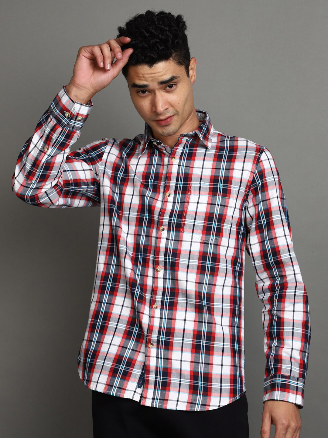 

V-Mart Tartan Checks Twill Cotton Casual Shirt, Maroon