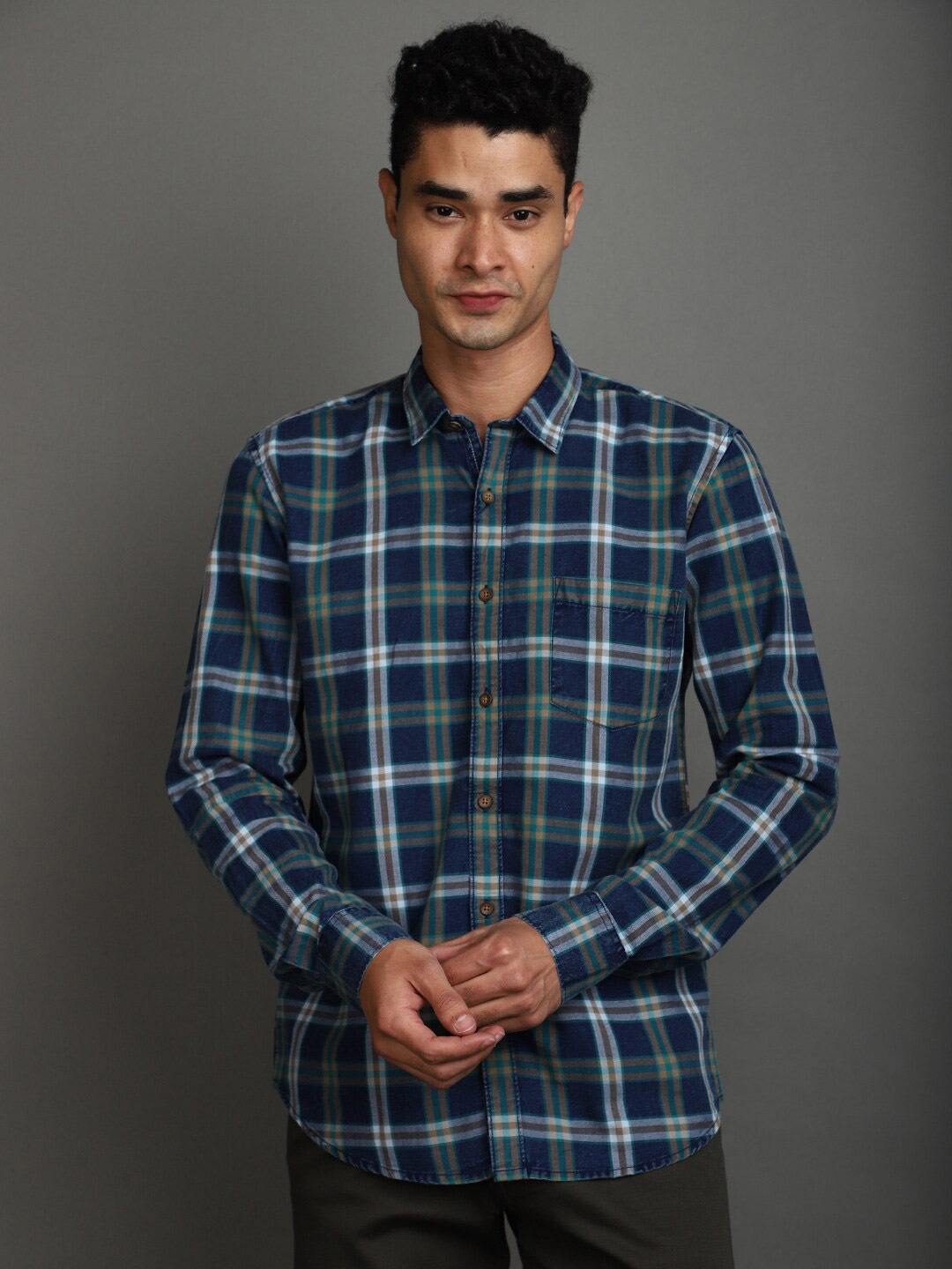 

V-Mart Slim Fit Tartan Checked Cotton Casual Shirt, Green