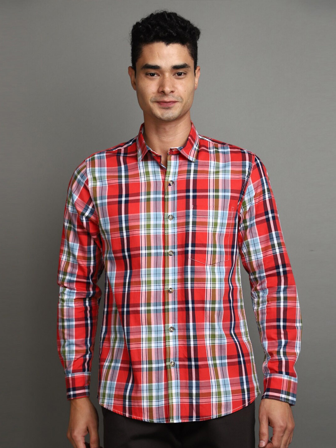 

V-Mart Tartan Checked Twill Weave Cotton Casual Shirt, Red