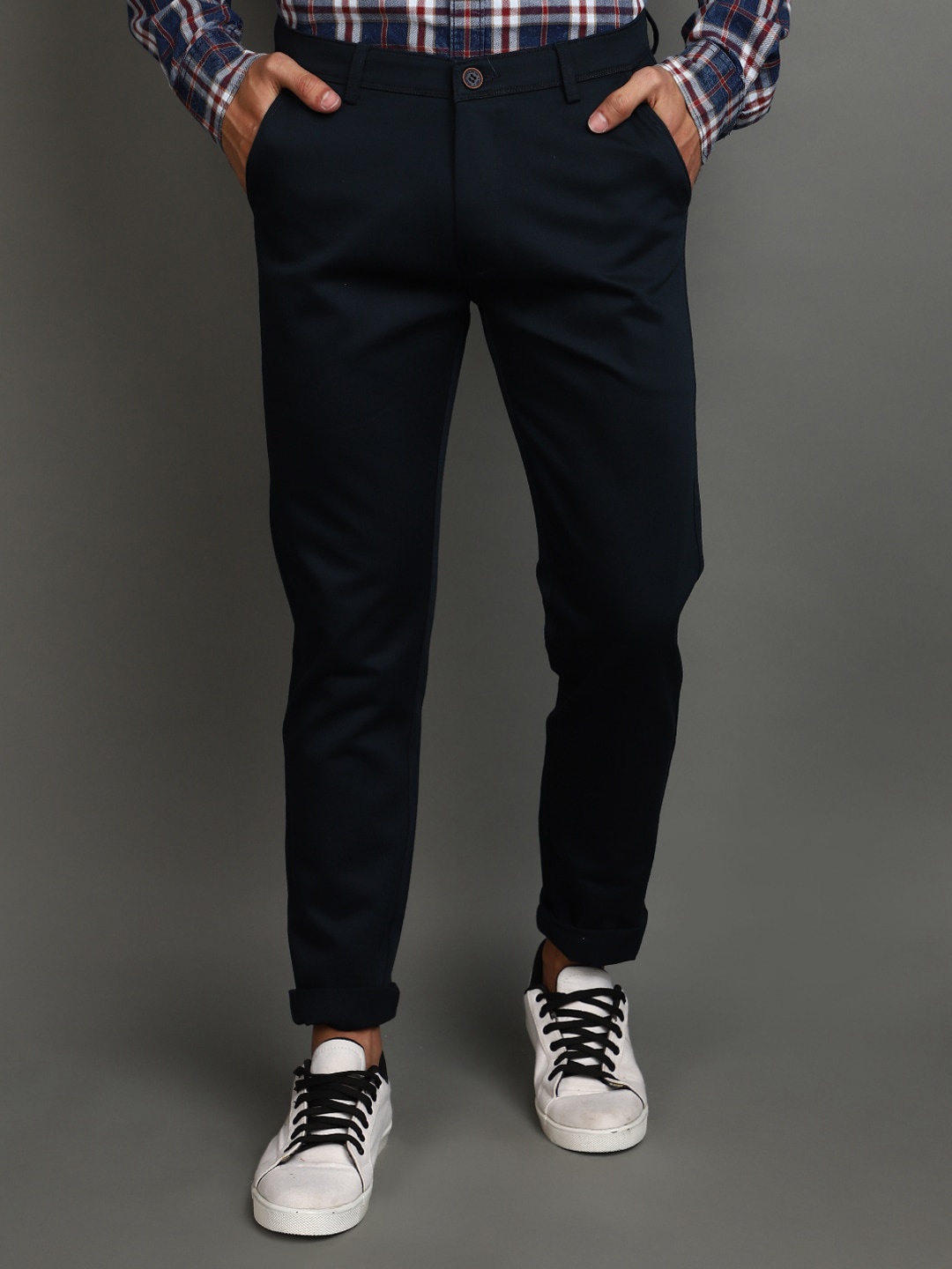 

V-Mart Men Slim Fit Cotton Trouser, Navy blue