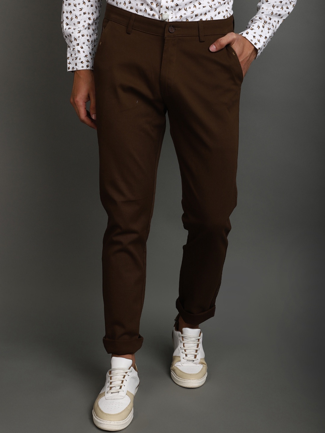 

V-Mart Men Slim Fit Cotton Chinos Trouser, Brown