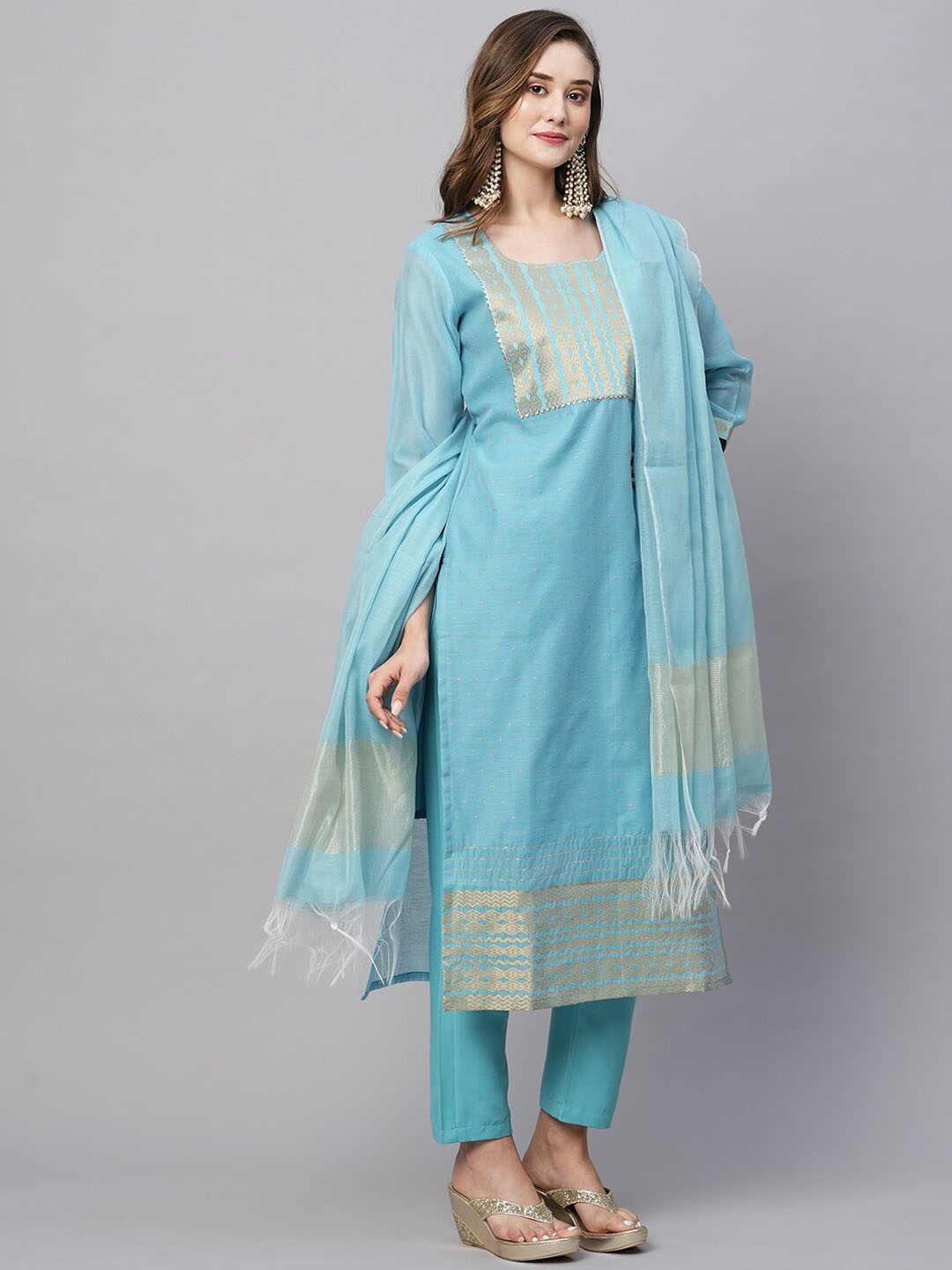 

KALINI Regular Kurta with Trousers & Dupatta, Blue