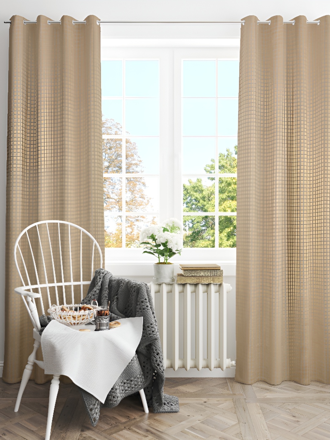 

LAFIONA Gold Toned 2 Pieces Self Design Room Darkening Door Curtains