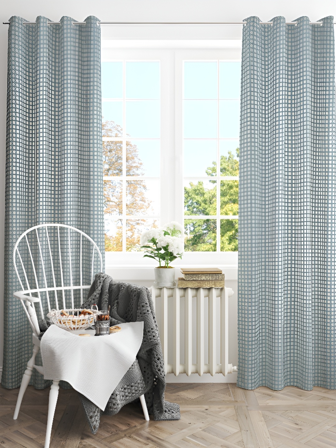 

LAFIONA Blue 2 Pieces Self Design Room Darkening Door Curtains