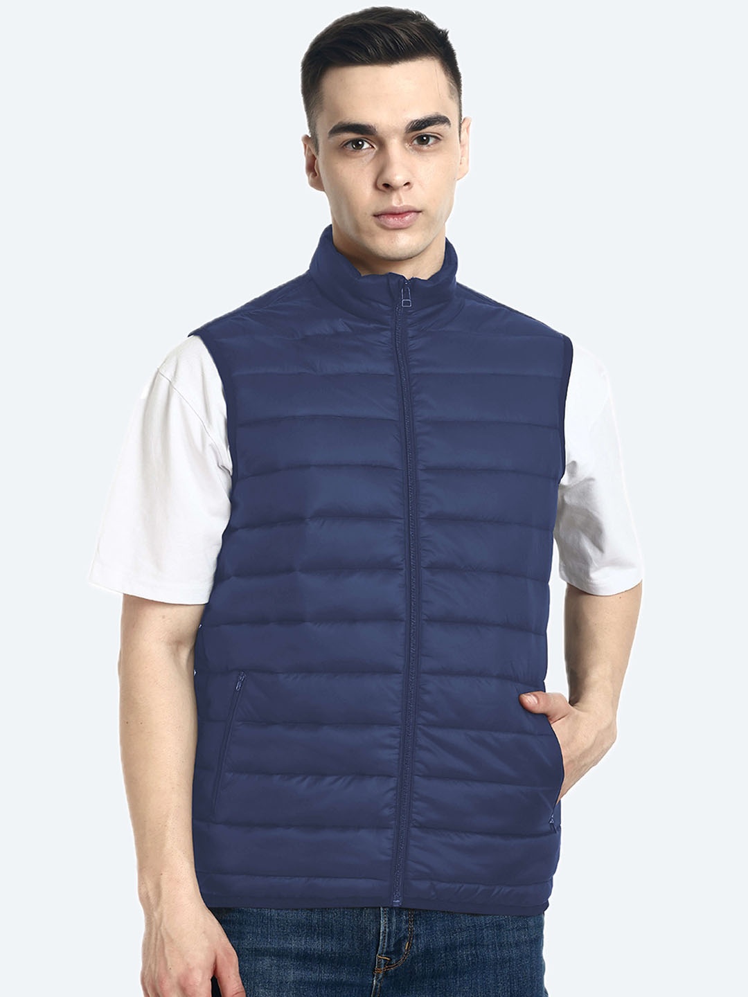 

hummel Stand Collar Sleeveless Padded Jacket, Navy blue