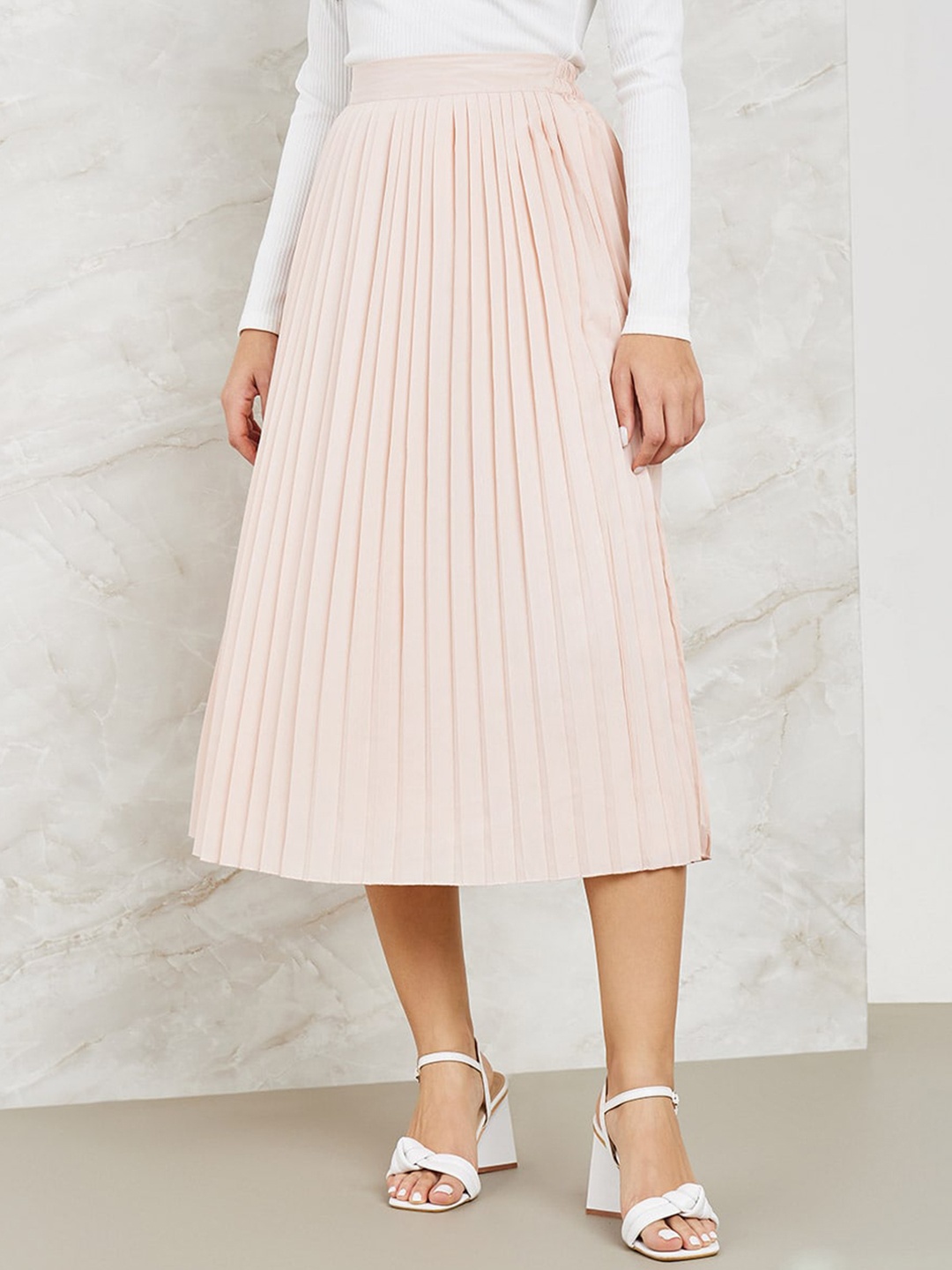 

Styli Pleated A-Line Midi Skirt, Pink