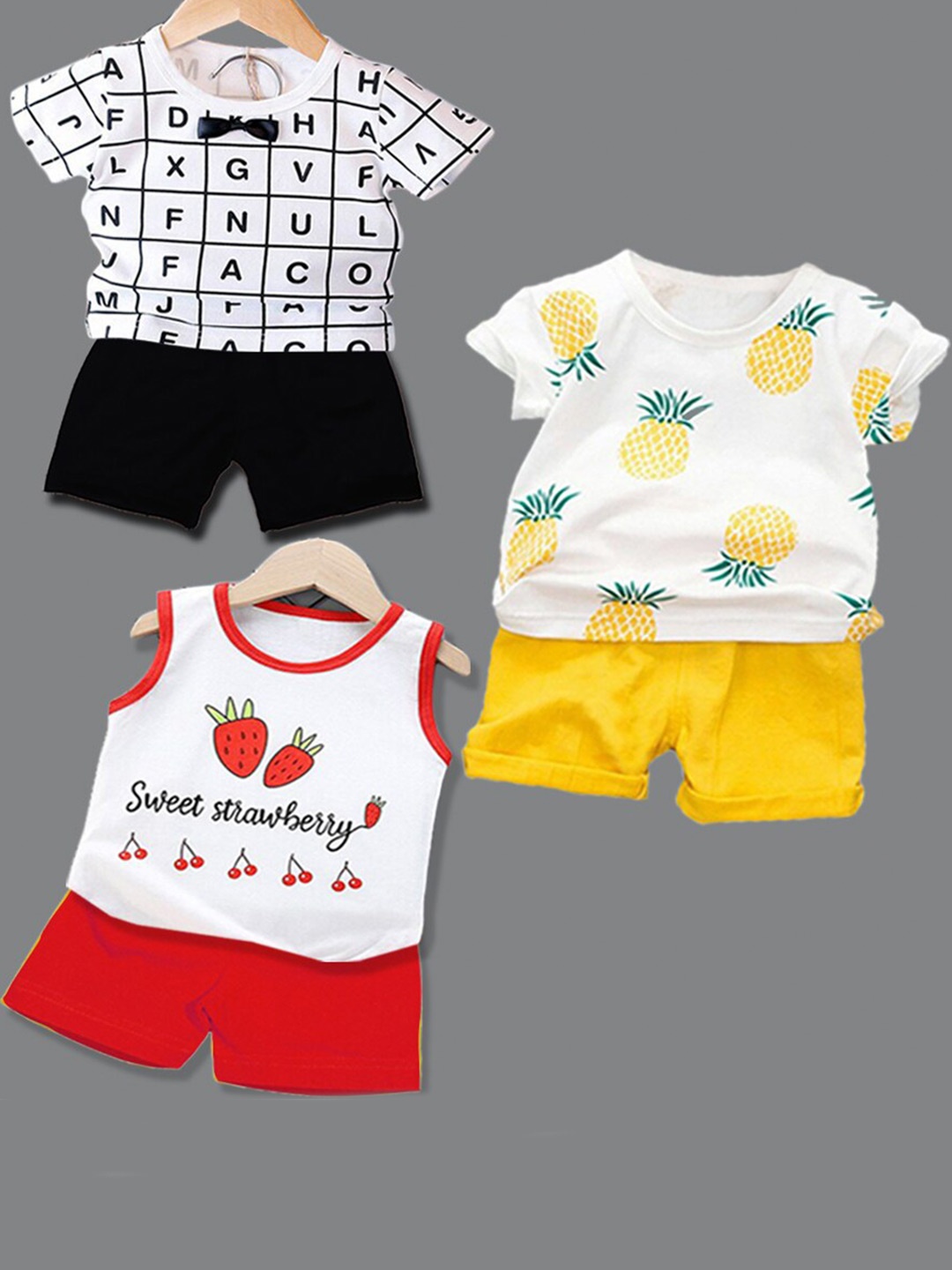 

BAESD Kids Pack Of 3 Printed T-shirt With Shorts, White