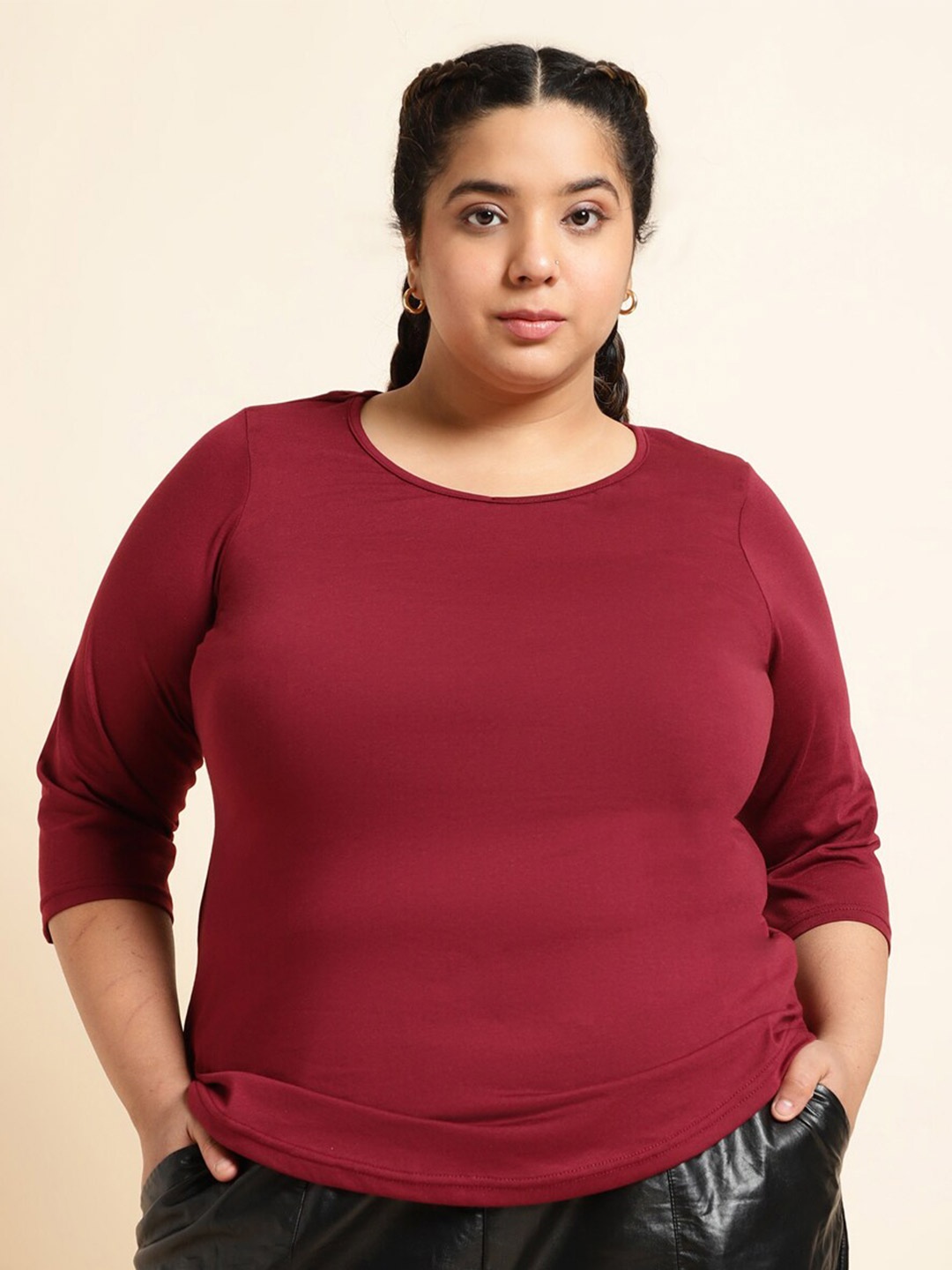 

UnaOne Plus Size Pure Cotton T-shirt, Maroon