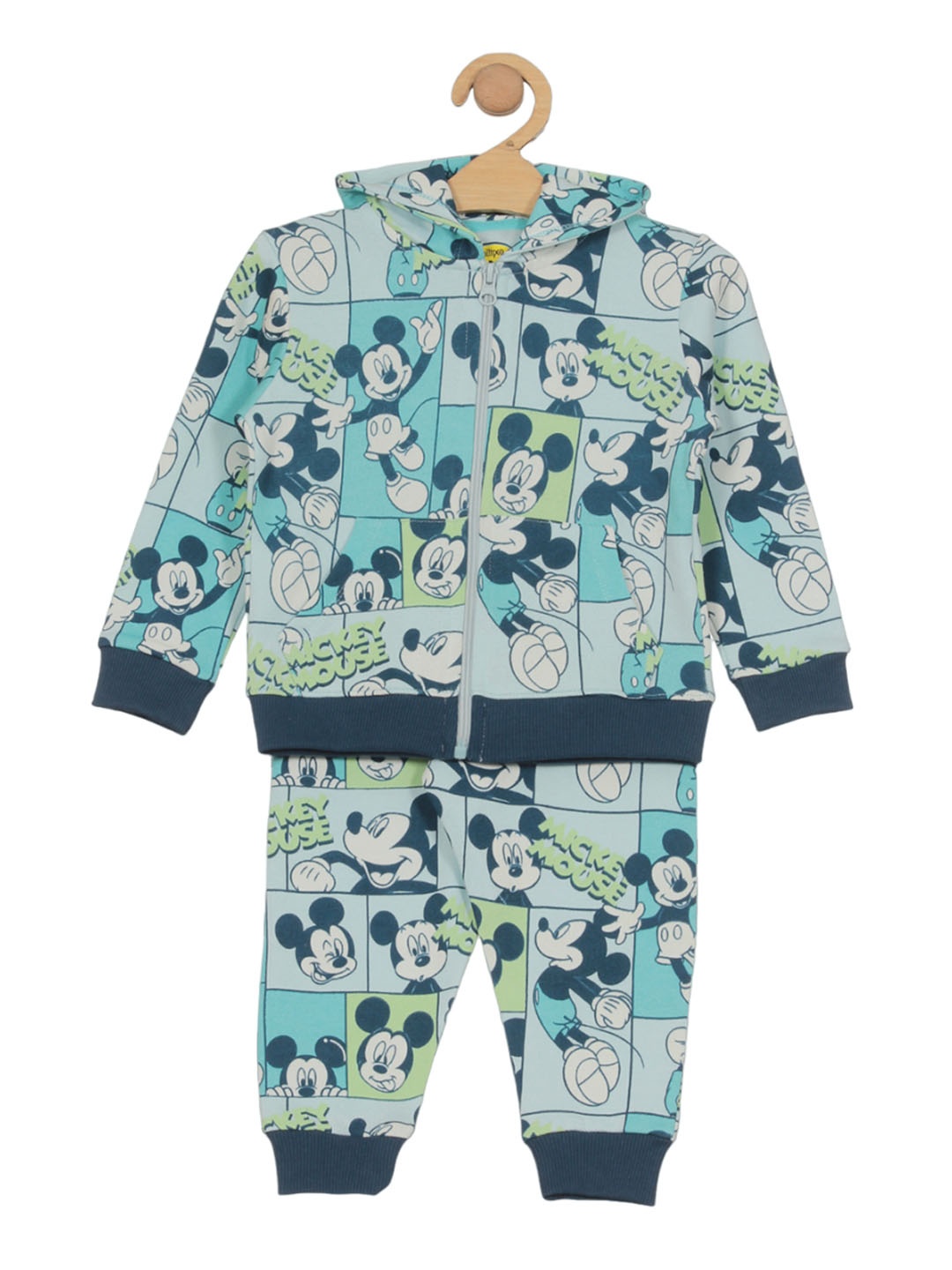 

Lil Lollipop Kids Mickey Mouse Printed Hooded Neck Fleece Sweatshirt & Joggers, Grey